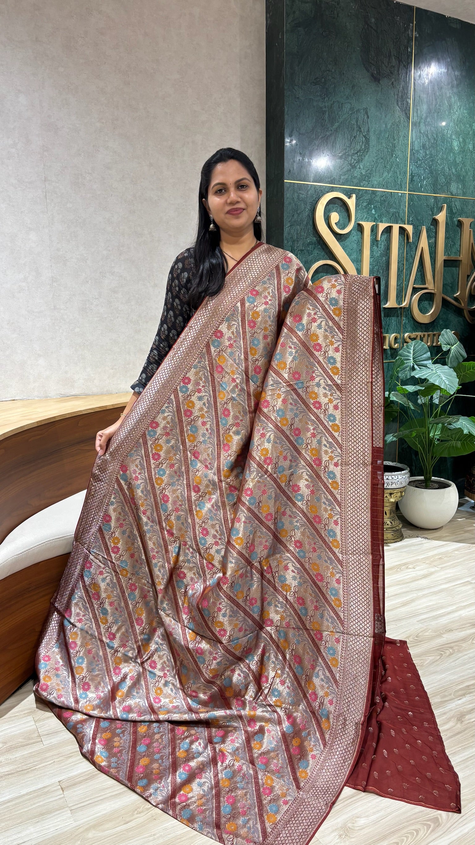 Banaras tissue georgette brown