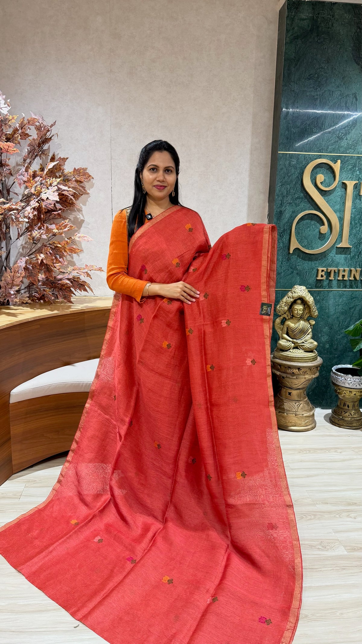 Handloom linen tissue dark peach