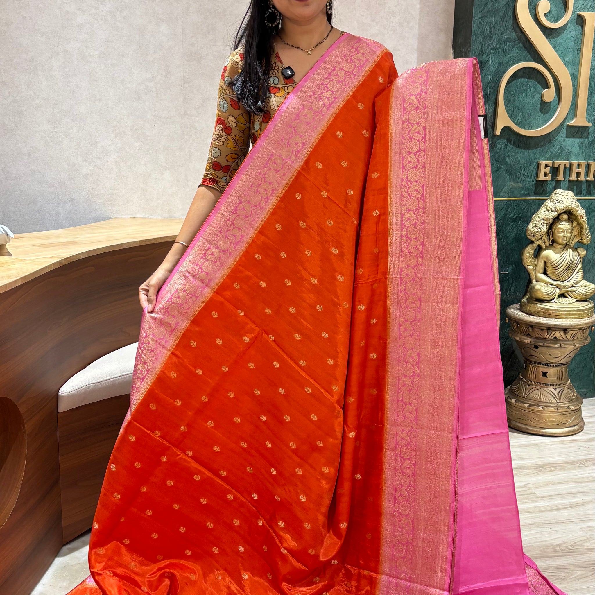 Raw silk sarees orange