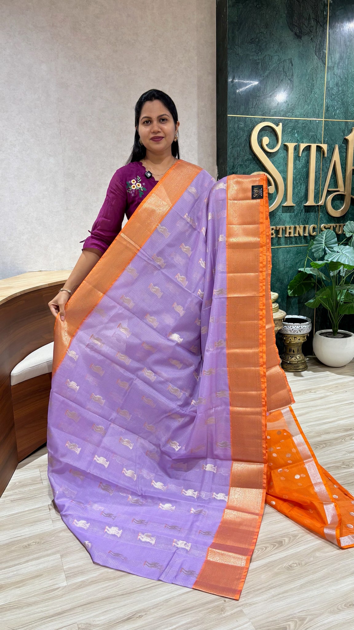 Silk kota lavender- orange