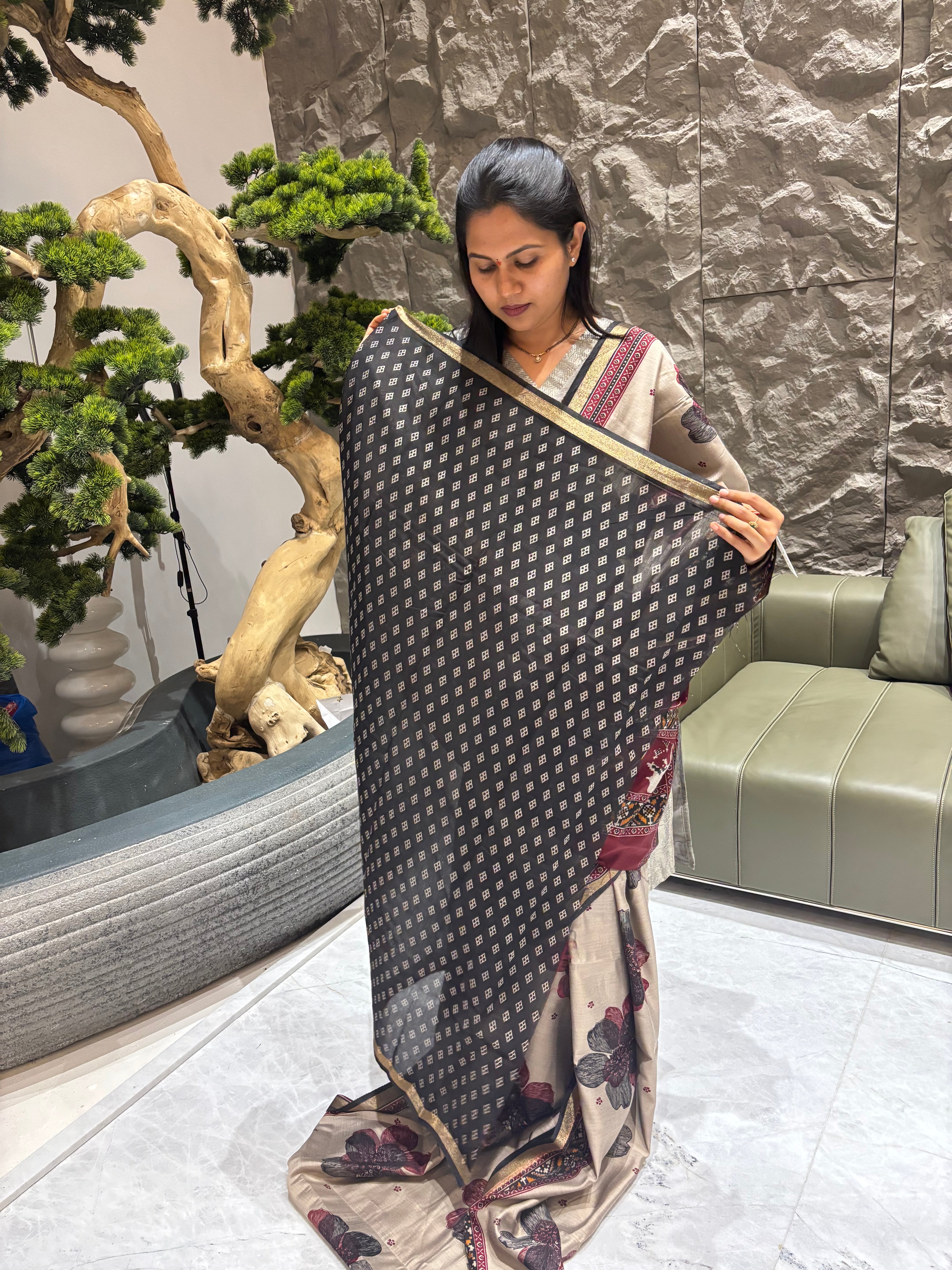 Grey black fancy saree