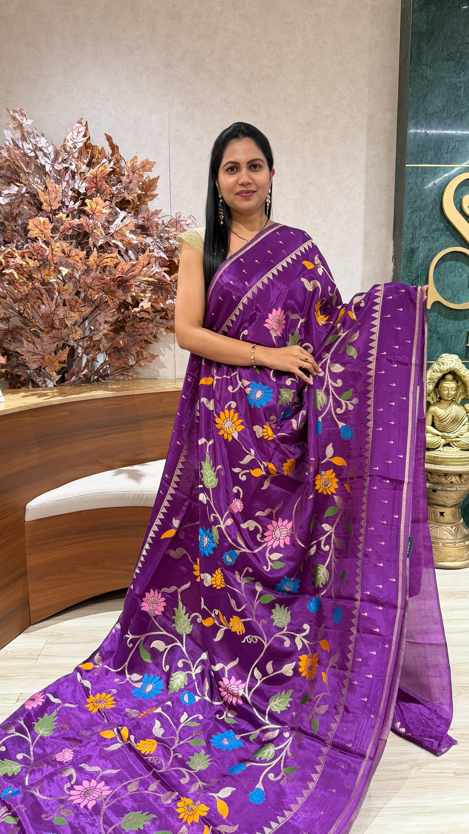 Ho crepe jhamdani weave wine