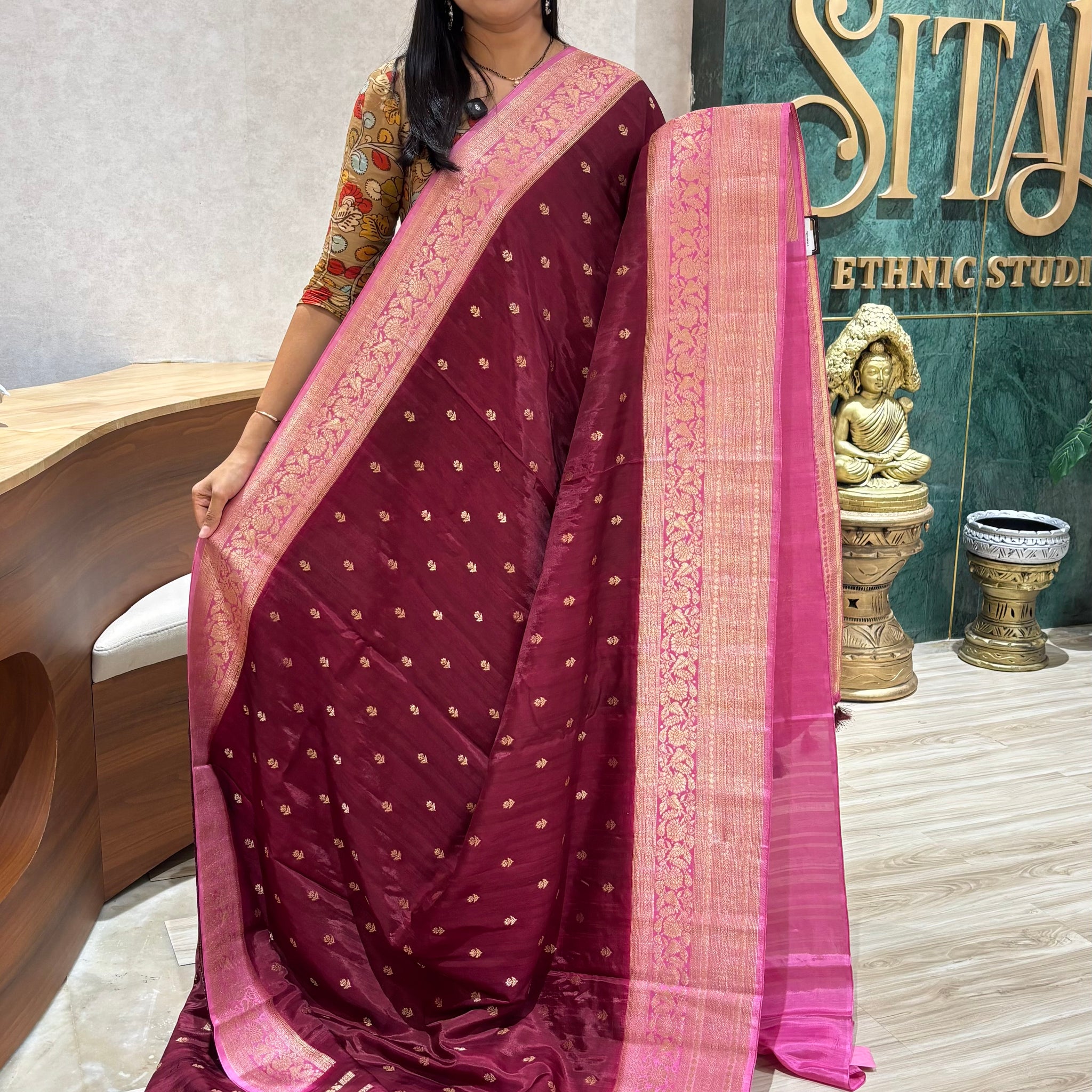 Raw silk sarees maroon