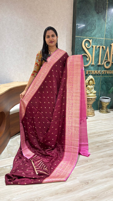 Raw silk sarees maroon
