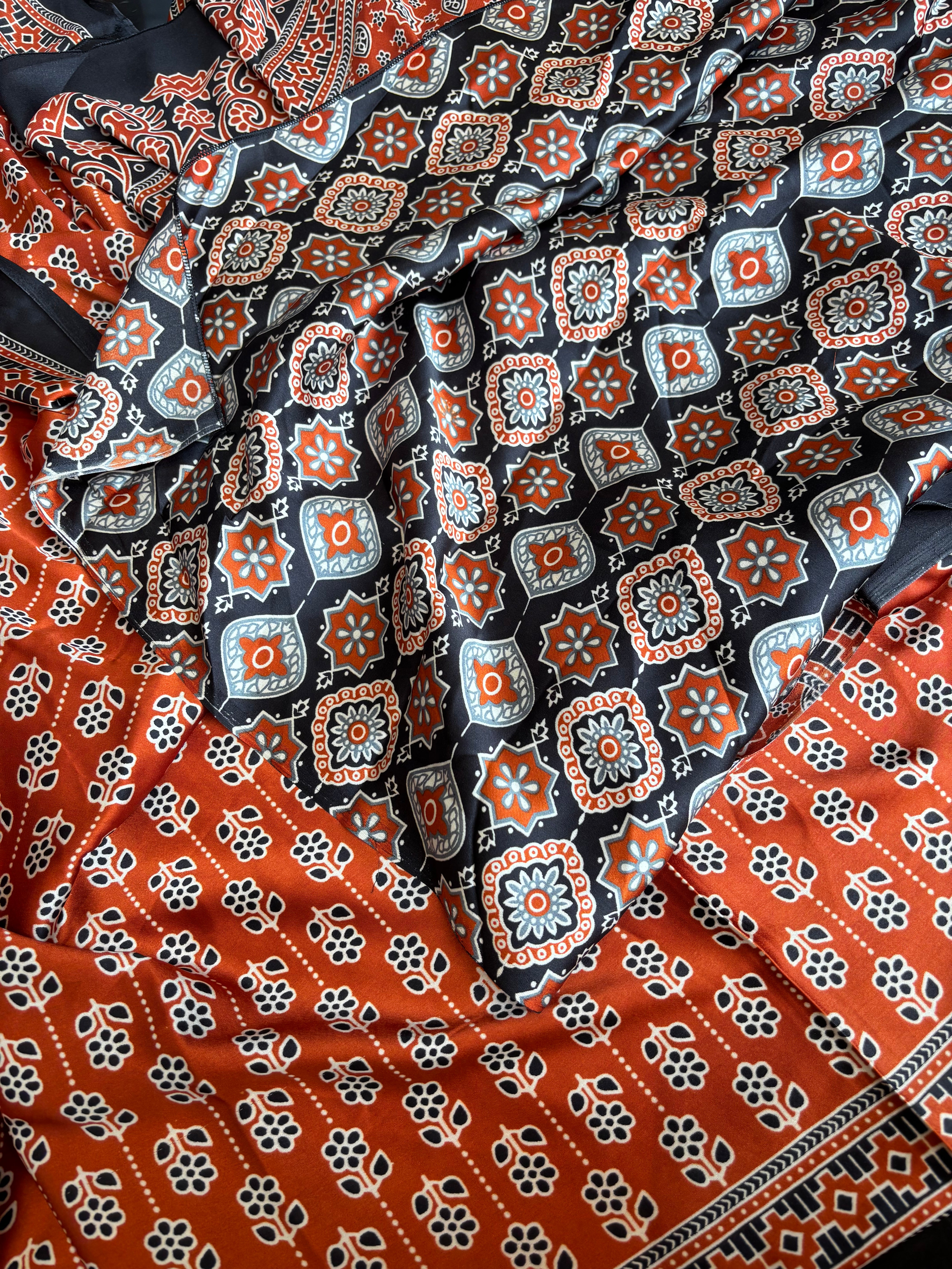 Rust ajrakh saree