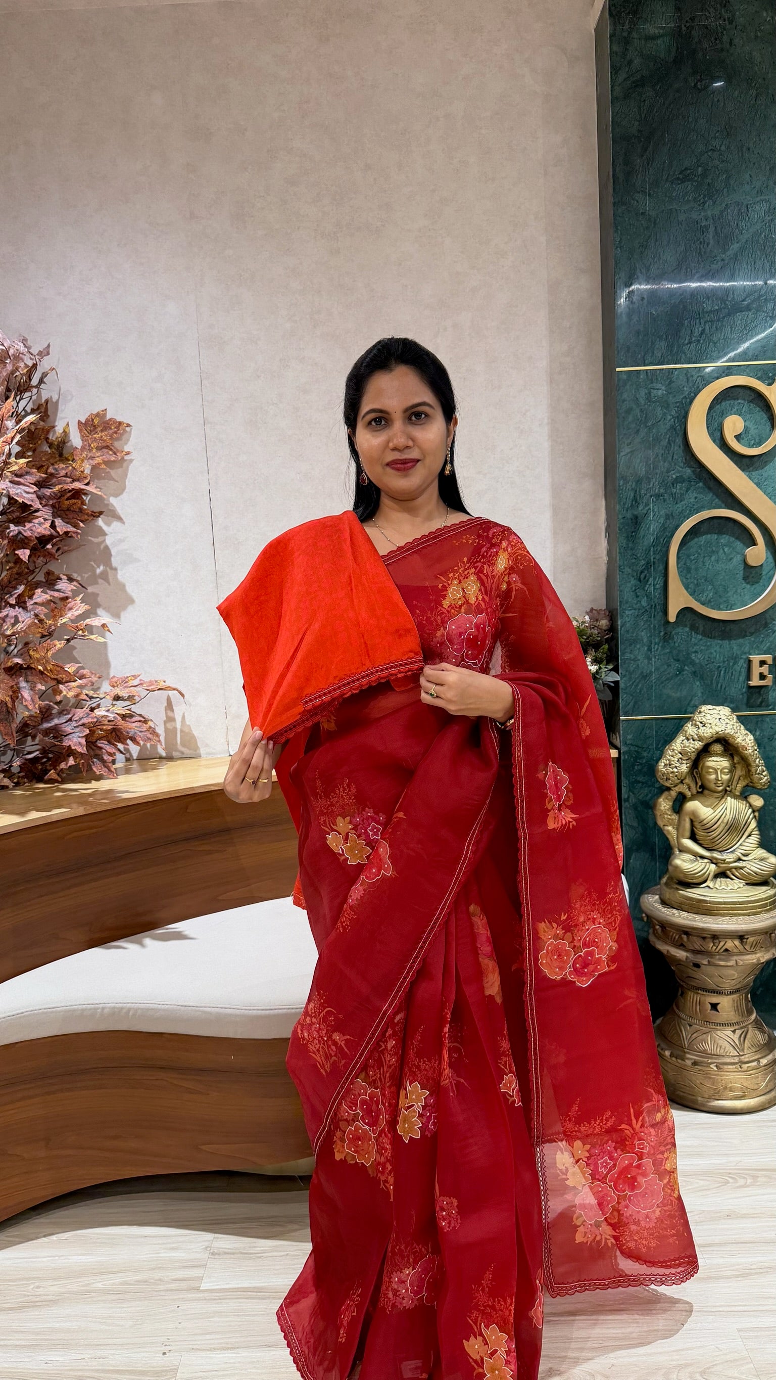 Pure organza work saree