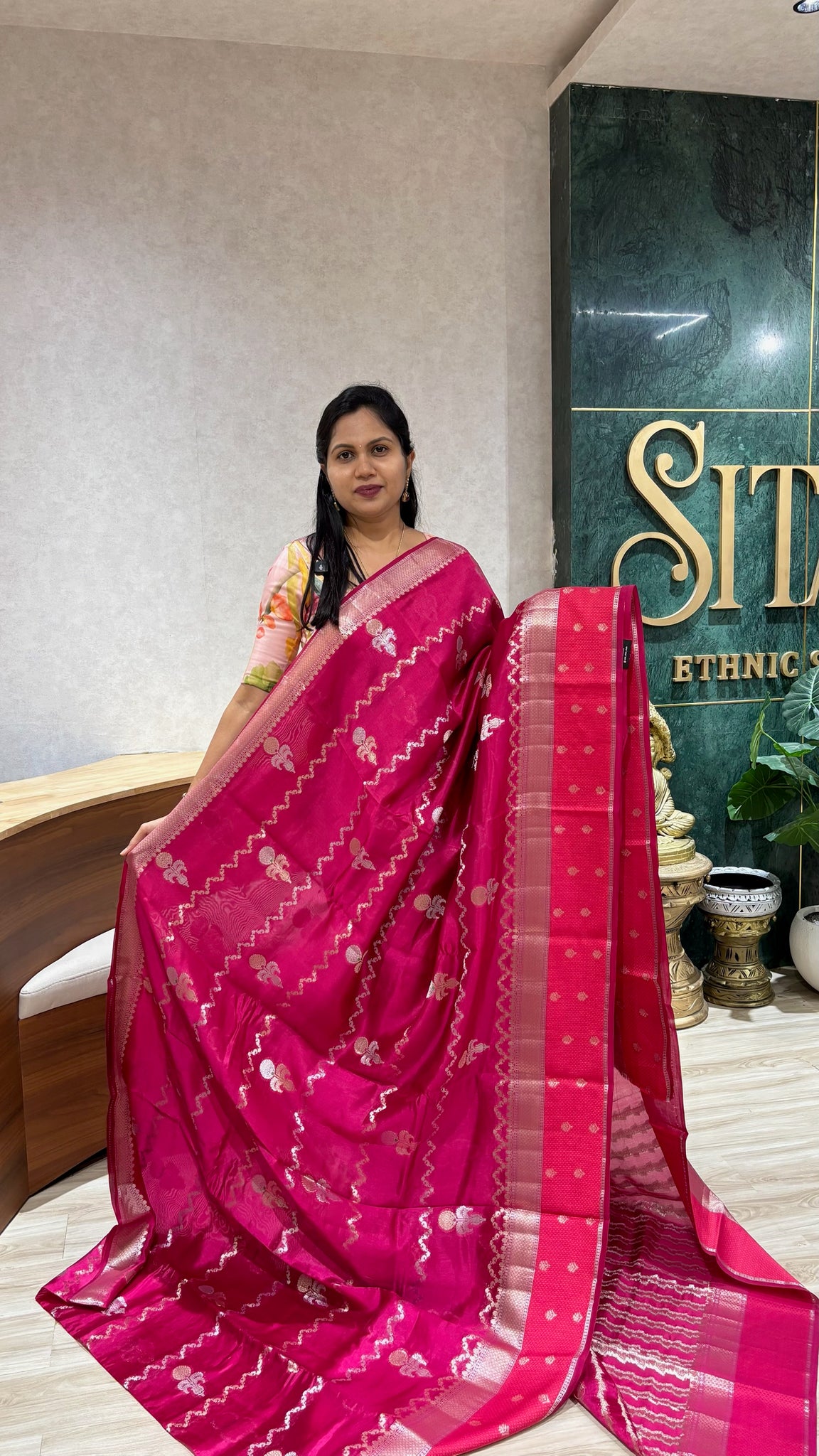 Pure Chanderi saree rani pink