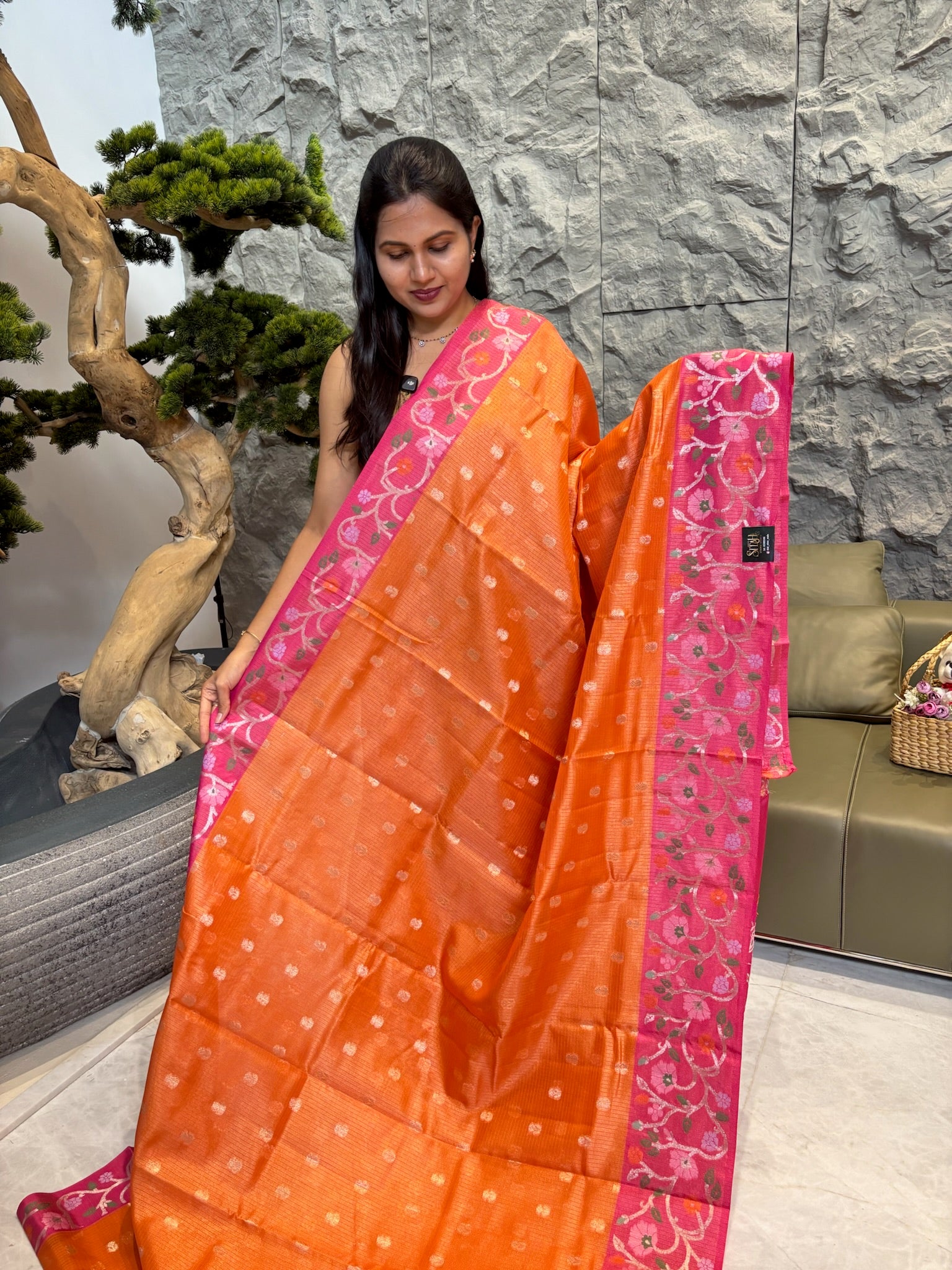 Orange pink kota saree