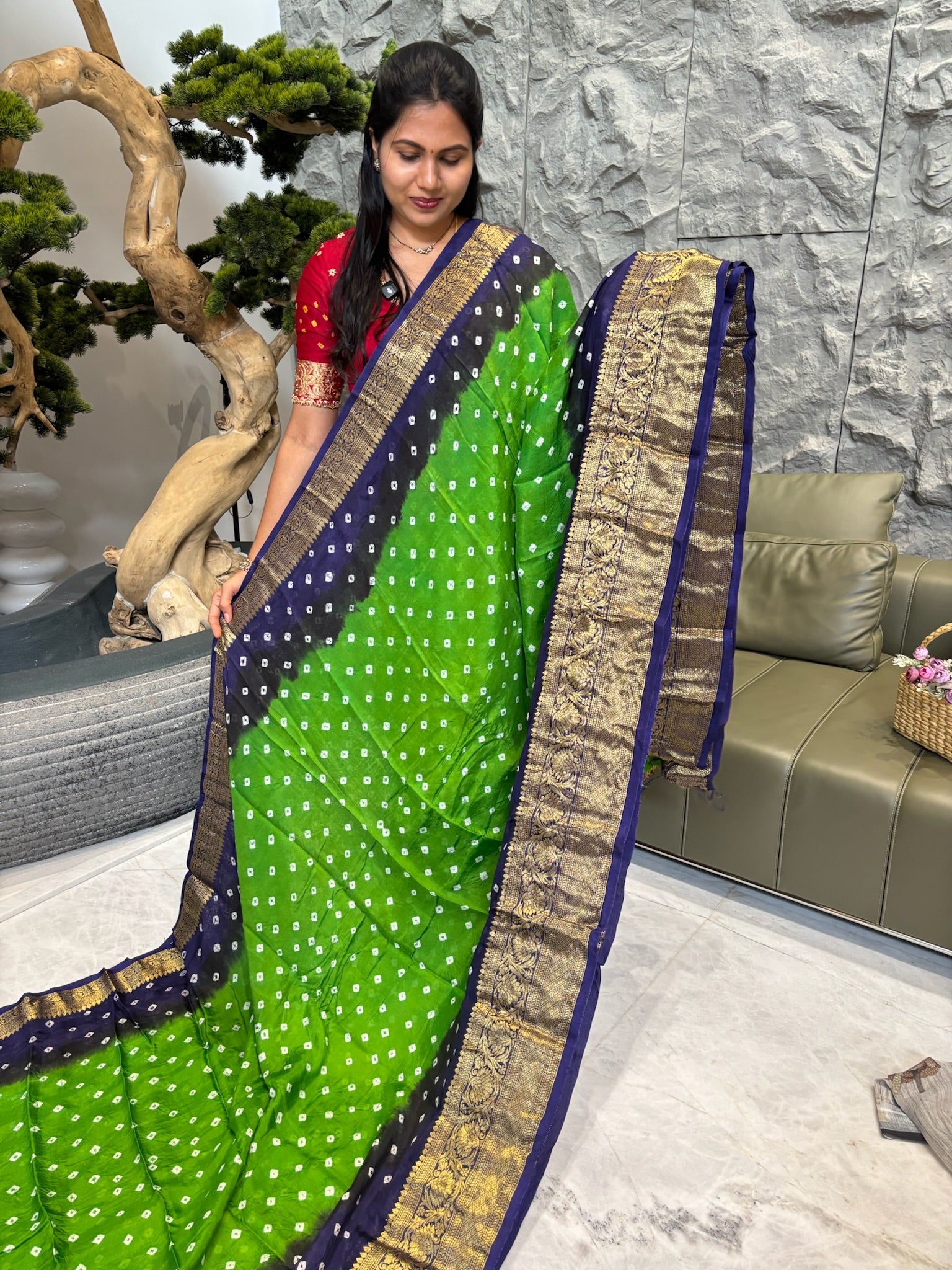Green with blue bhandini sarees