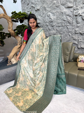 Falling chanderi sea green