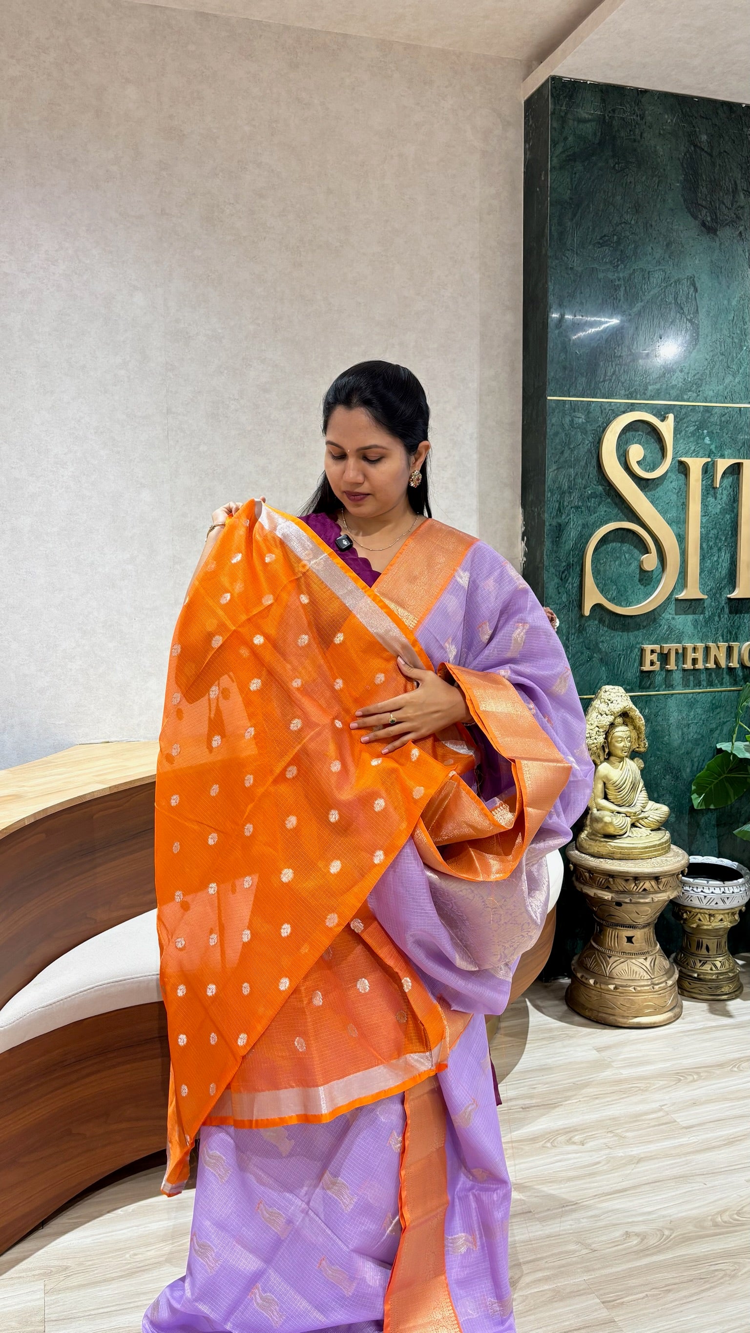 Silk kota lavender- orange