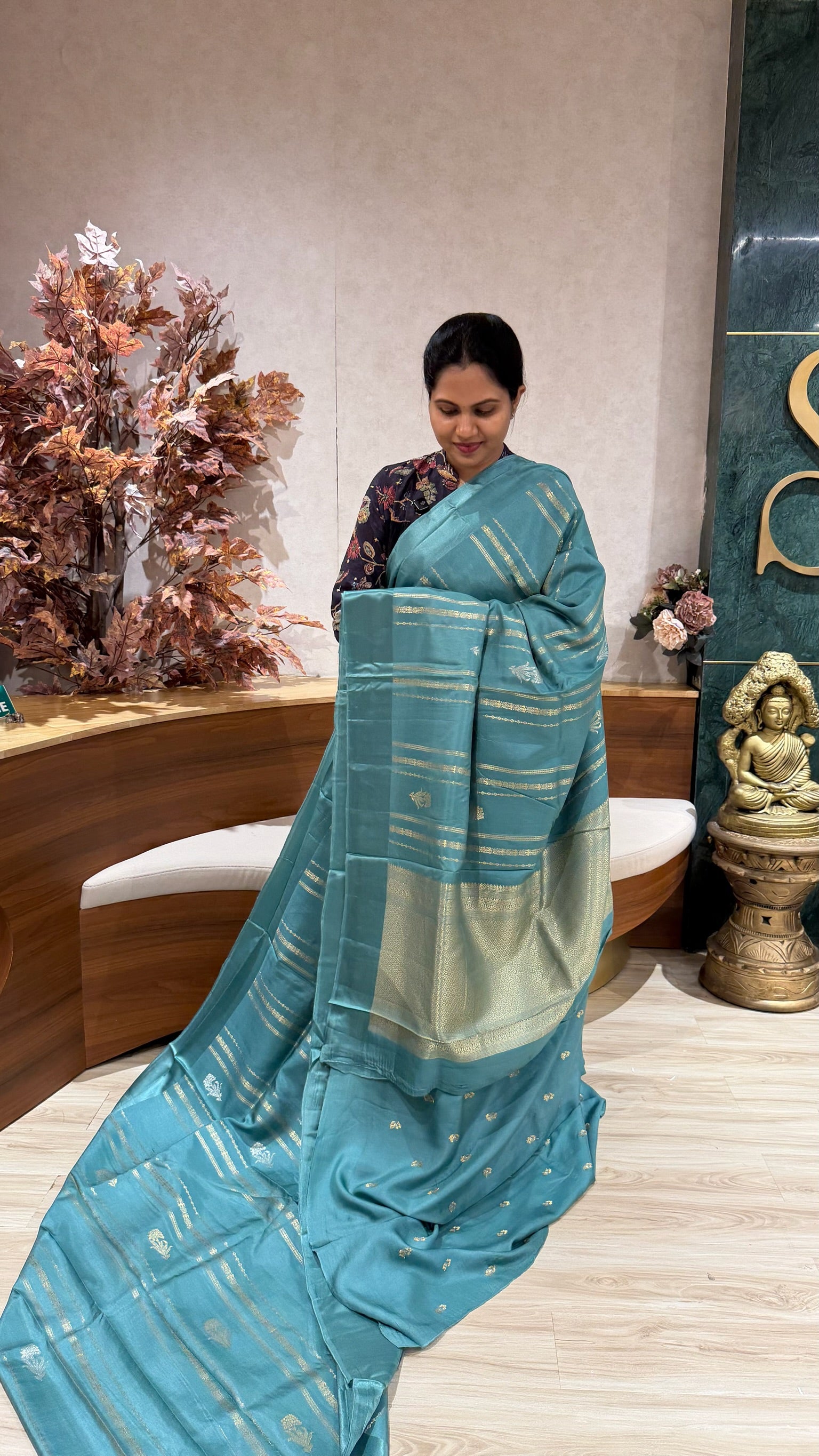 Fancy tussar aqua green
