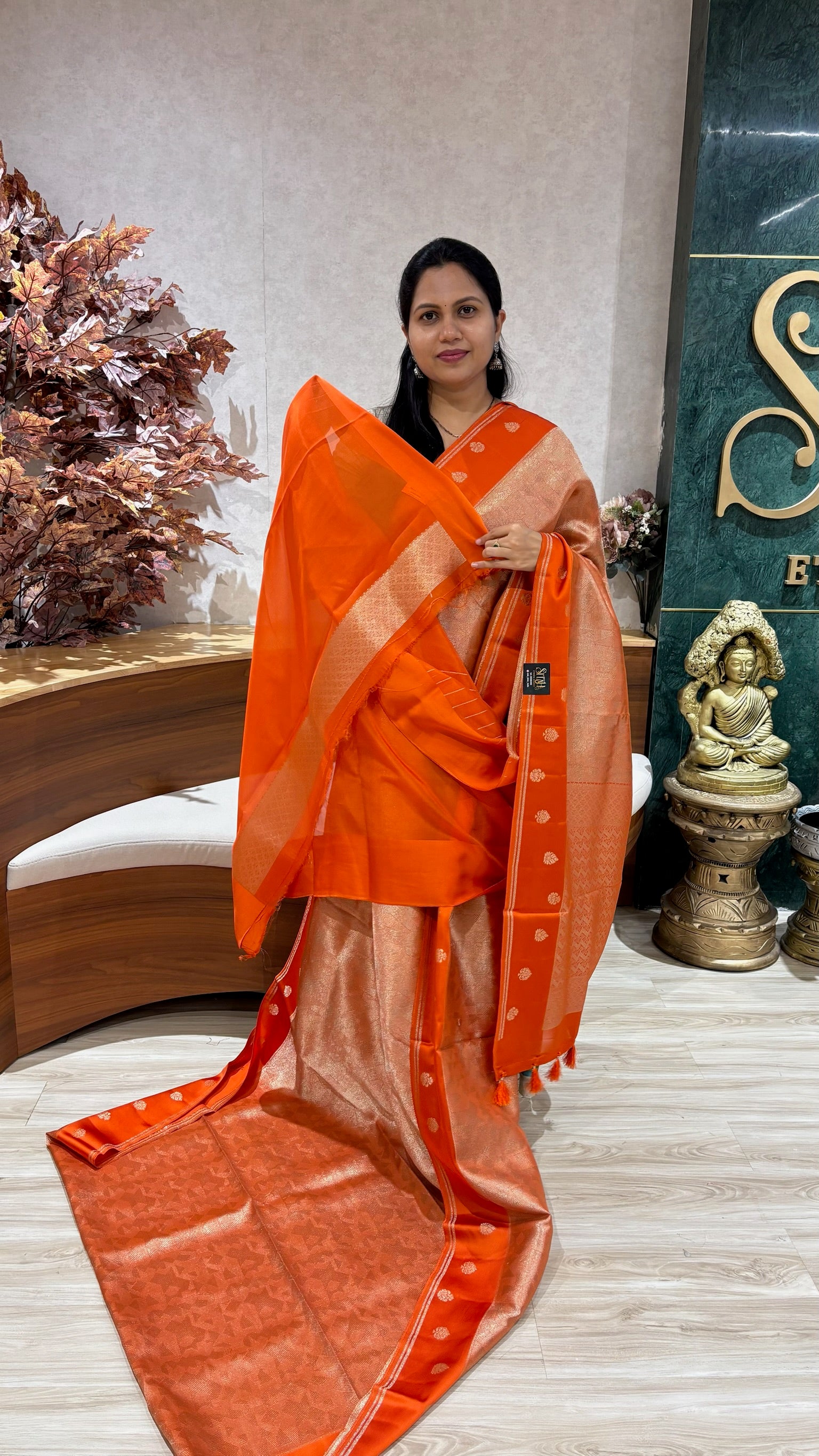 Mashru brocade orange