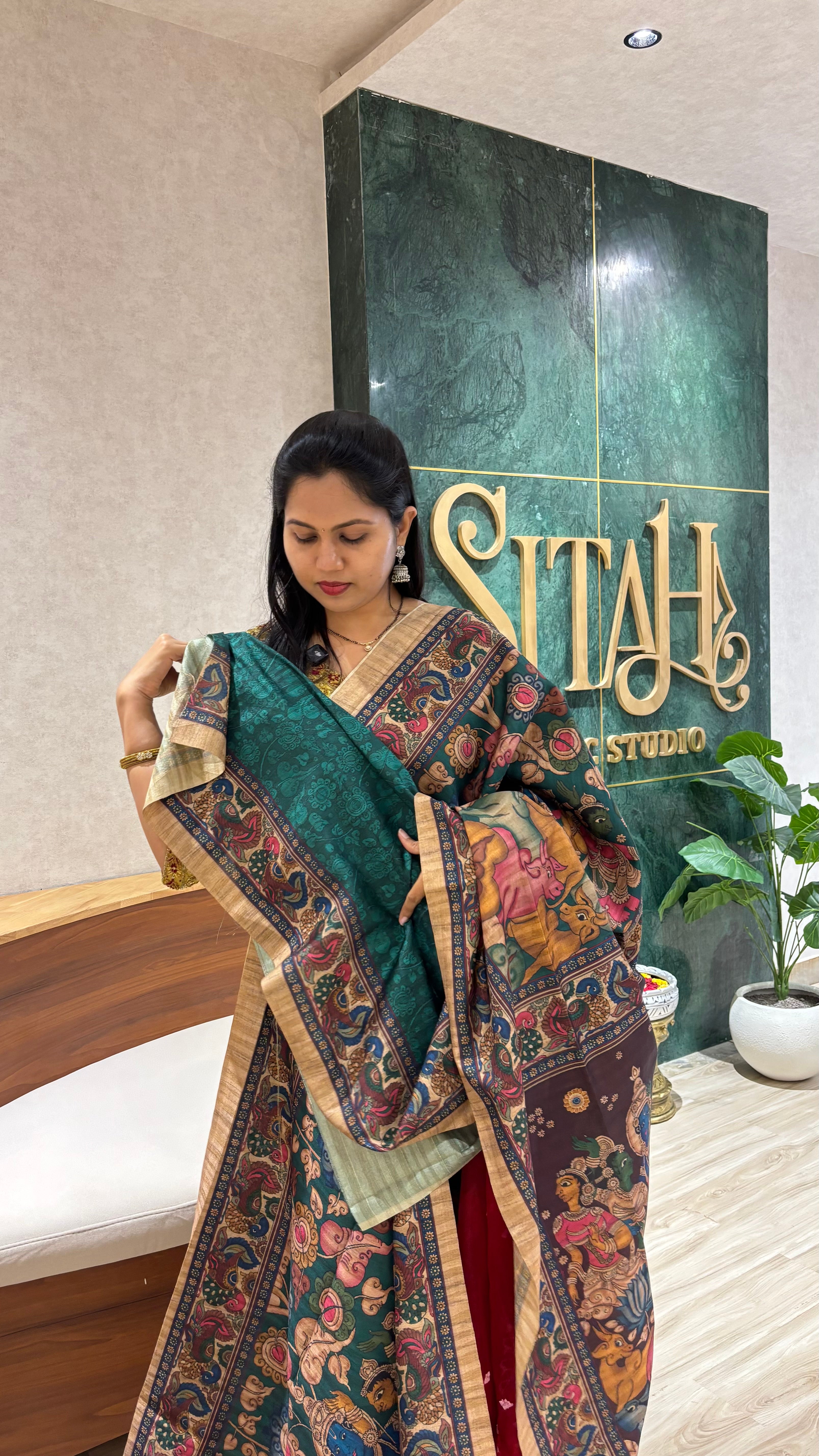 Tussar pichwai green