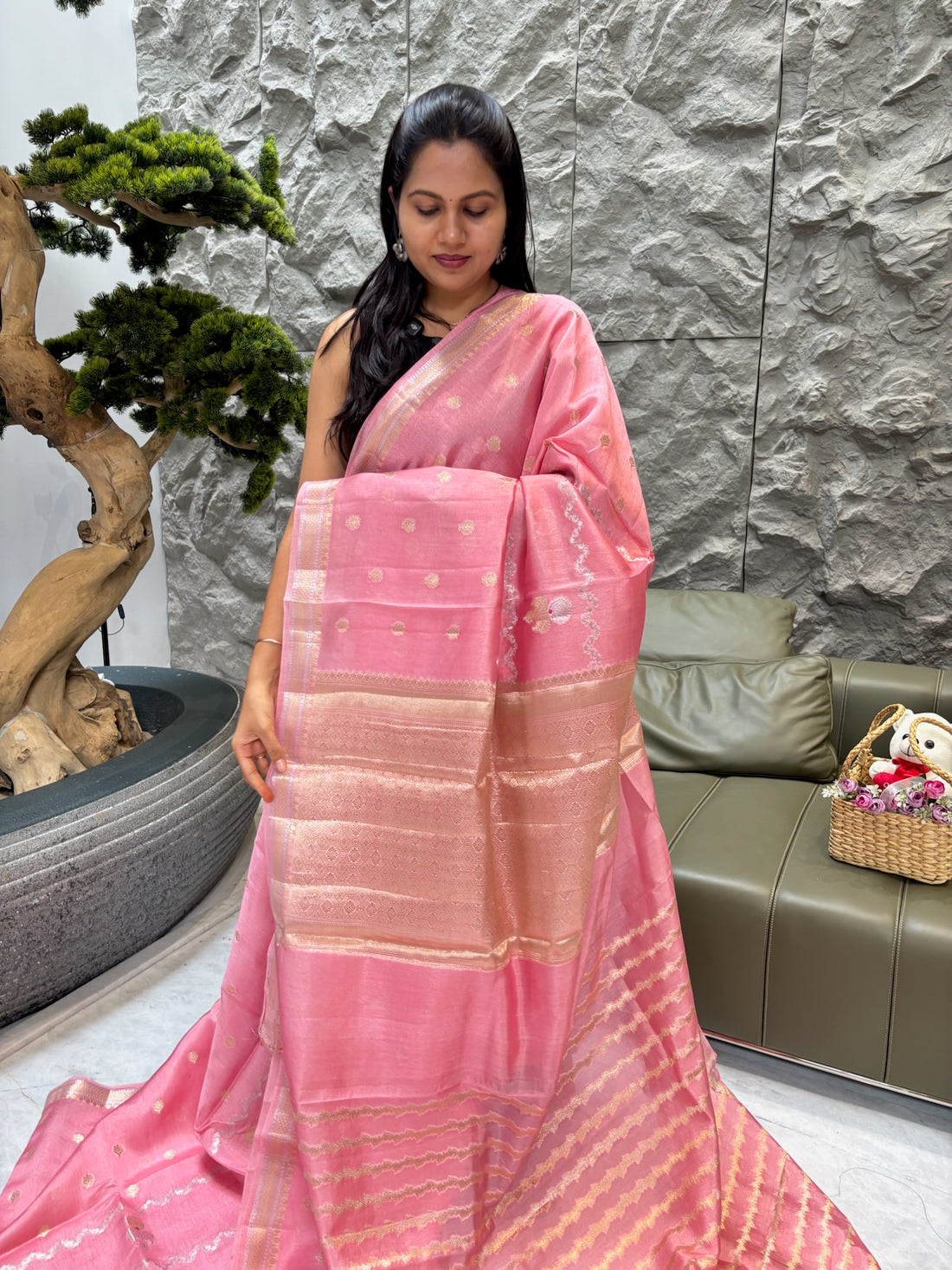 Chanderi saree baby pink