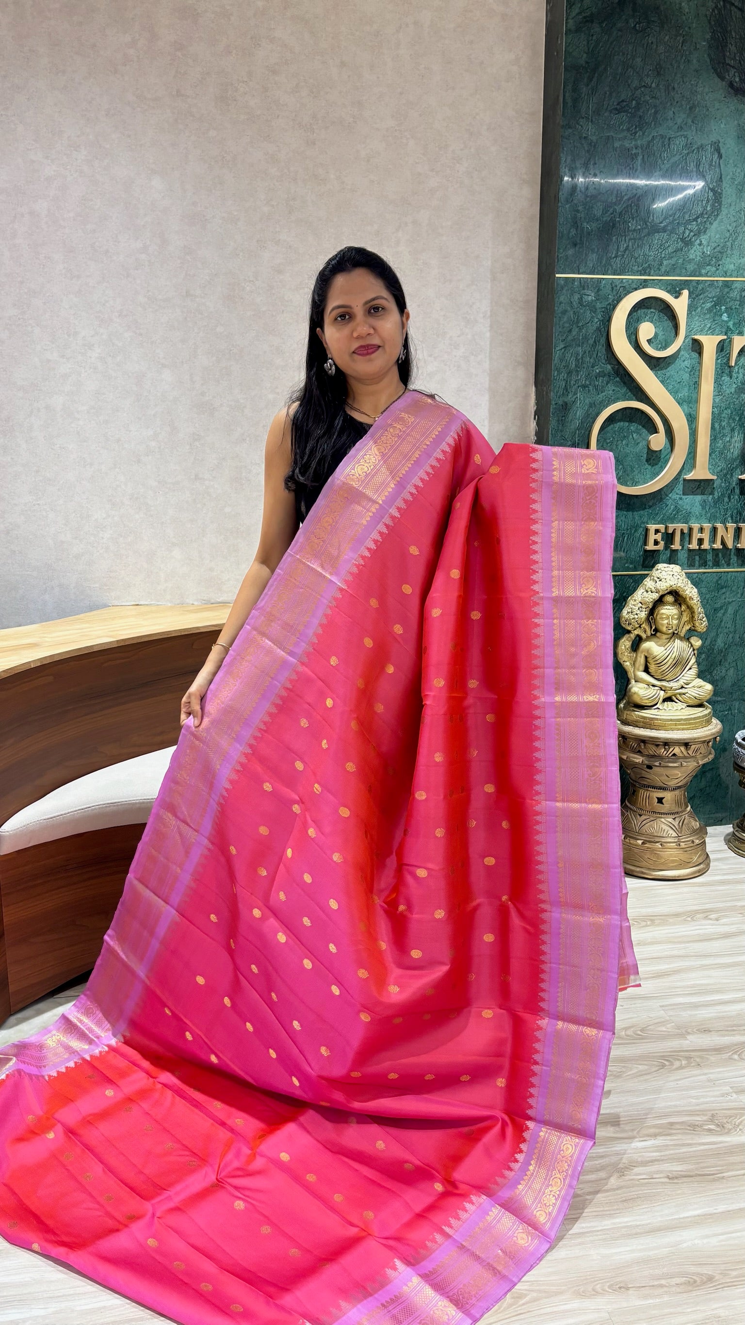 Handloom gadwal pattu pinkish peach