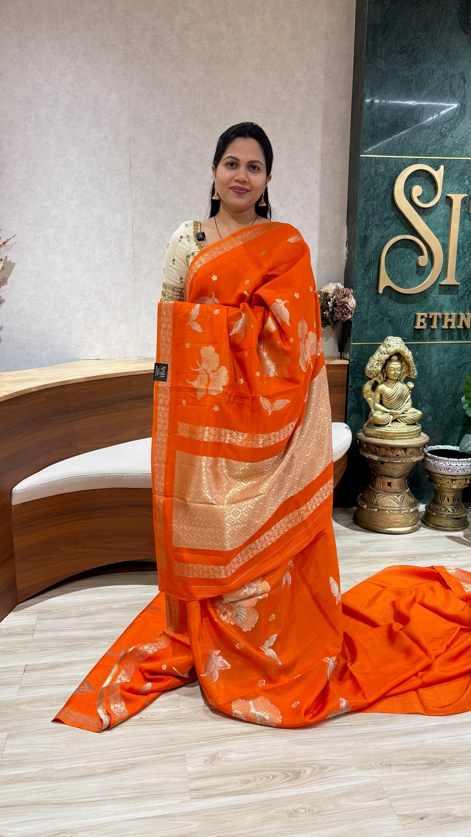 Tussar georgette orange