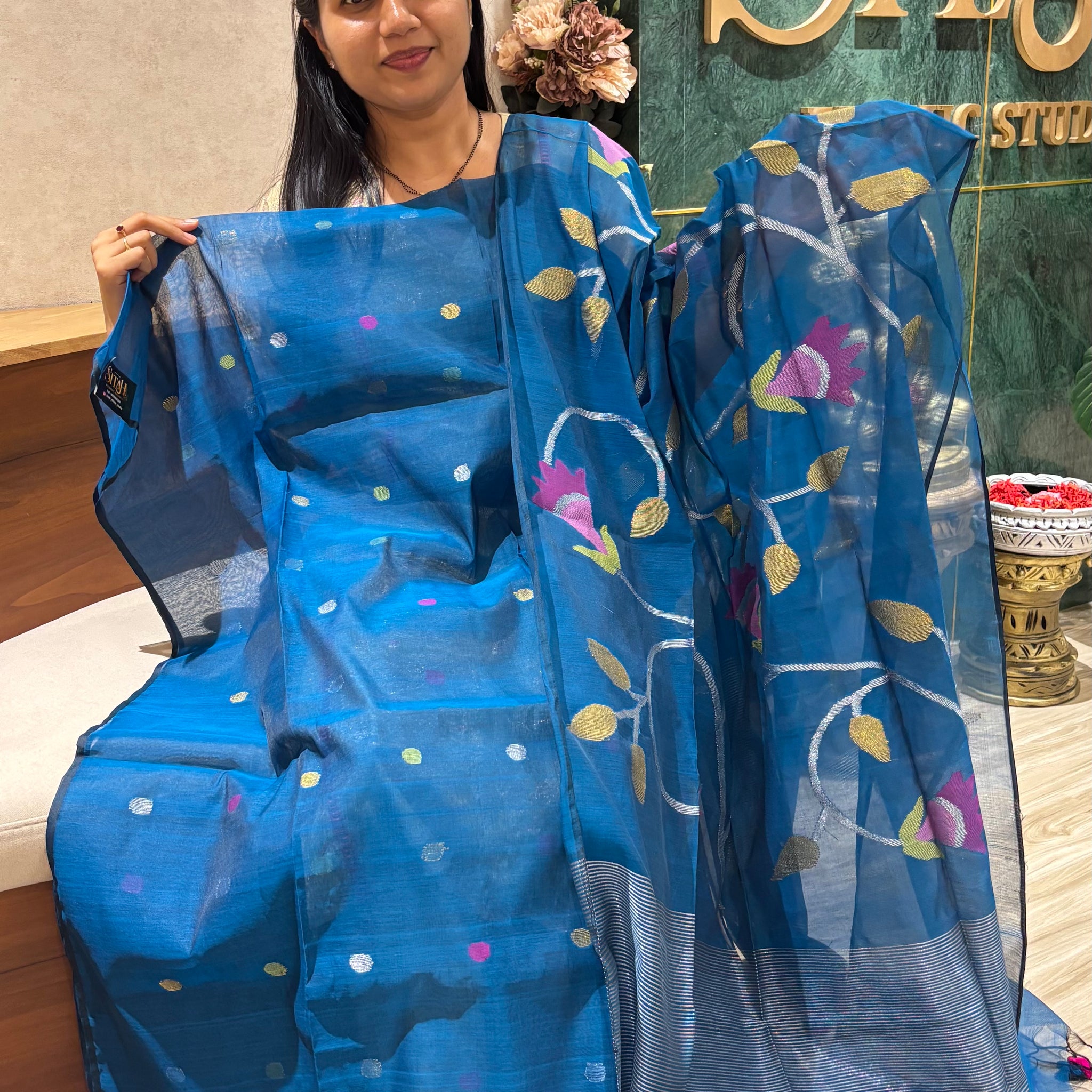 Jamdhani top duppata peacockblue