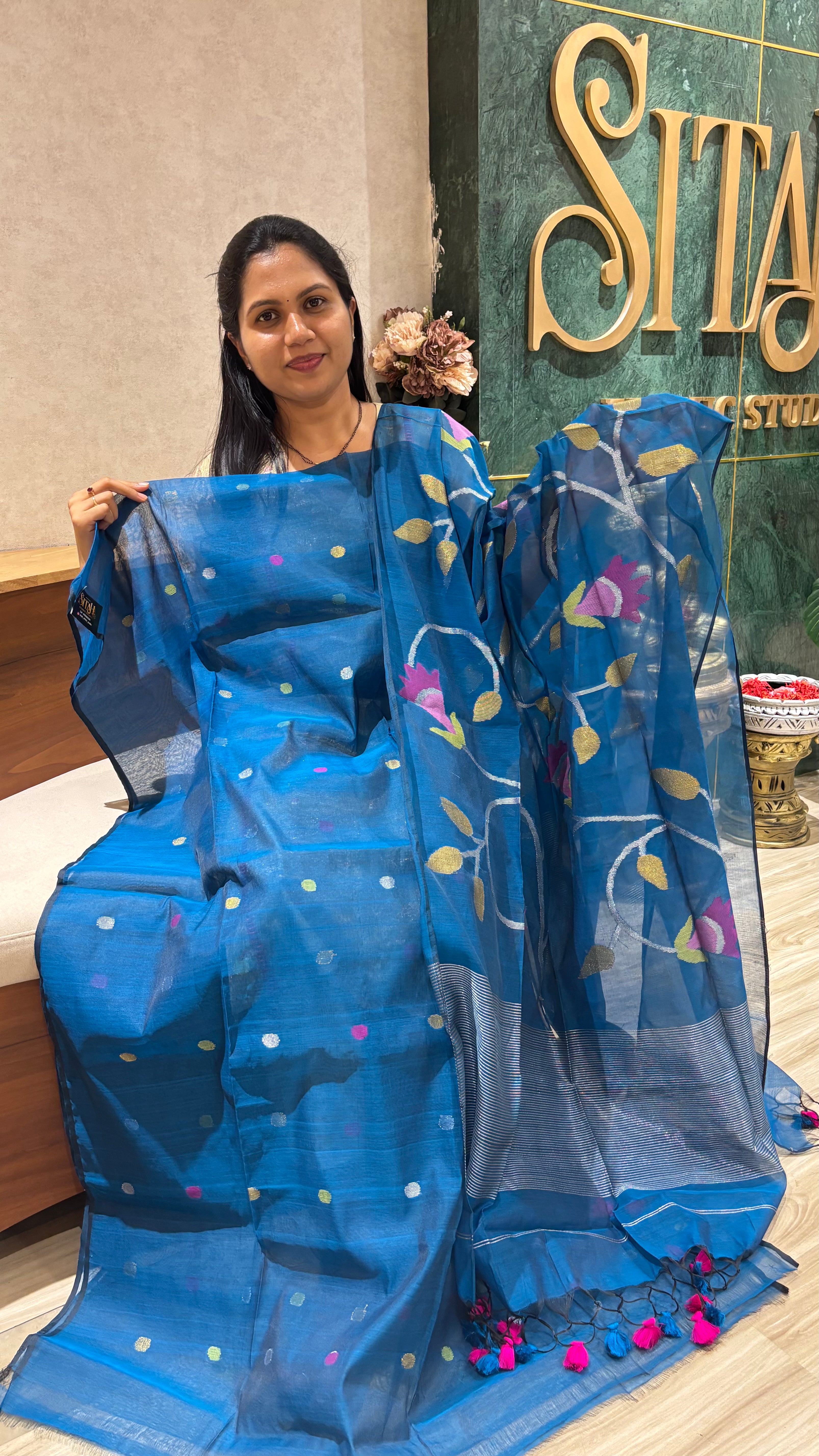 Jamdhani top duppata peacockblue