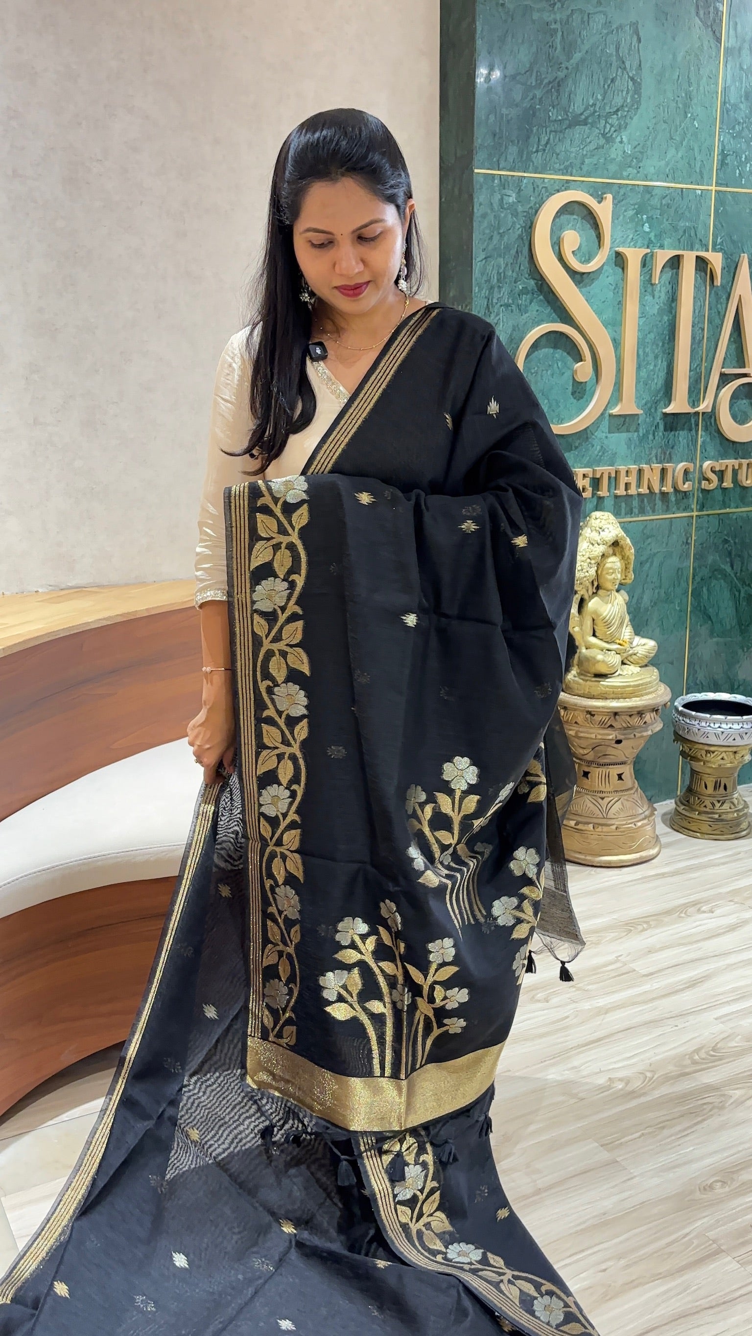 Linen tussar jhamdani black