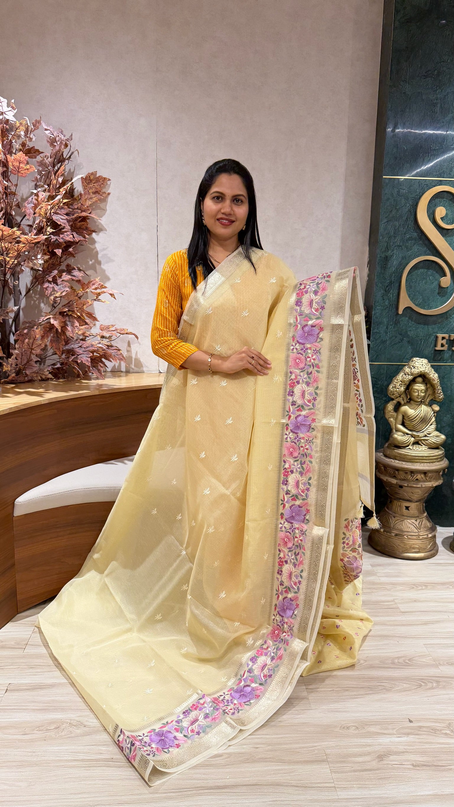 Kota embroidery yellow