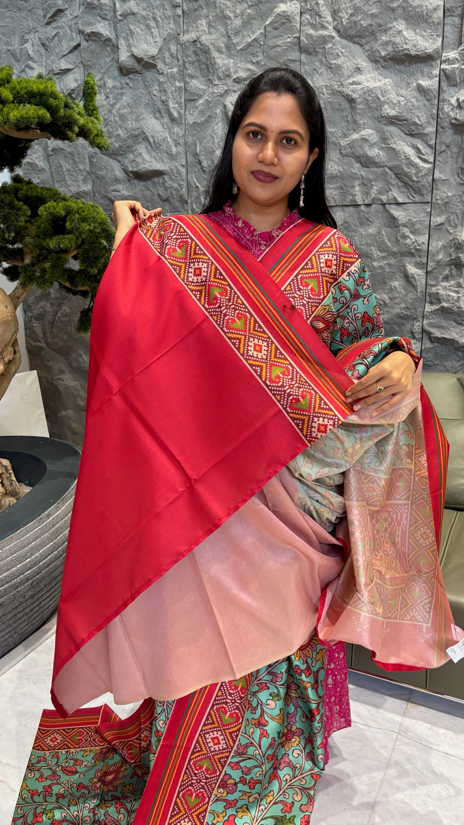 Tussar kalamkari patola sea green