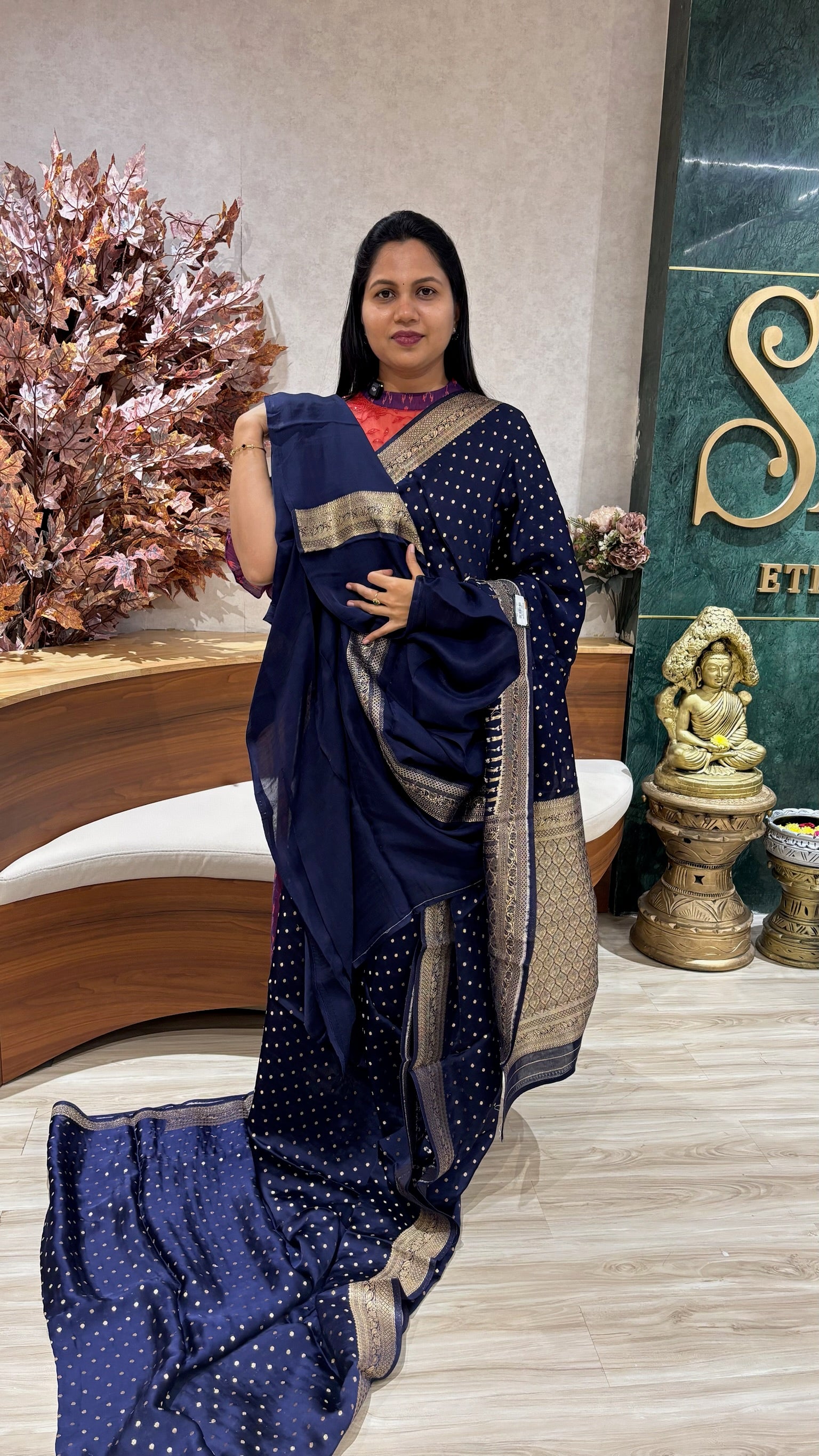 Banaras crepe navy blue