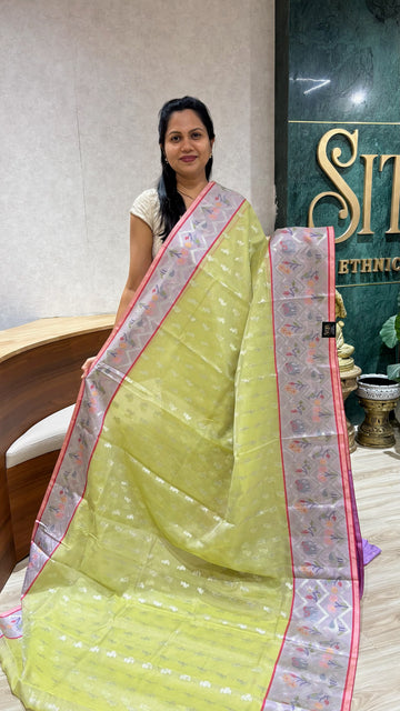 Kota saree parrot green
