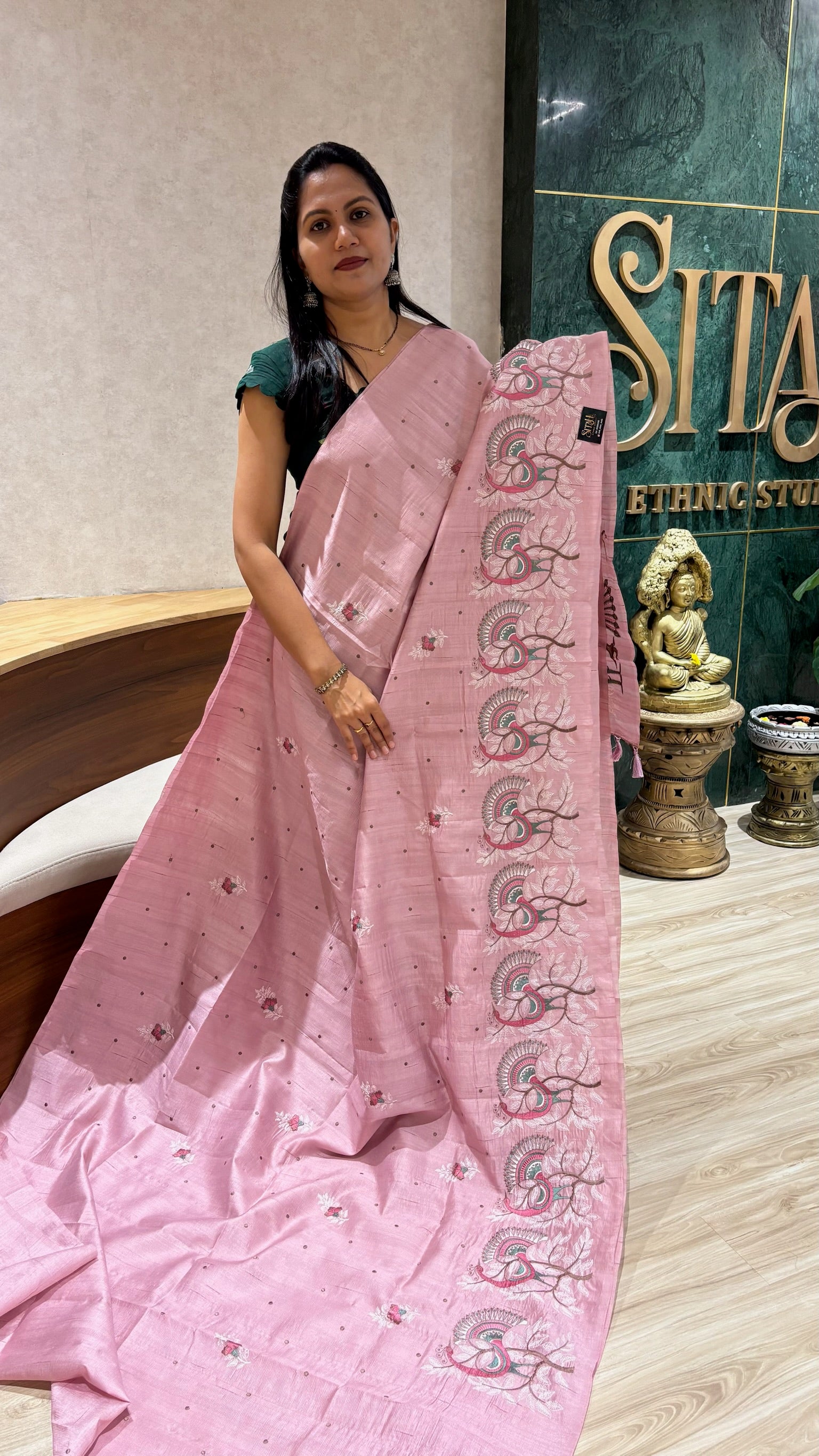 Tussar embroidery baby pink