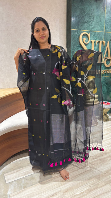 Jhamdani top duppata black