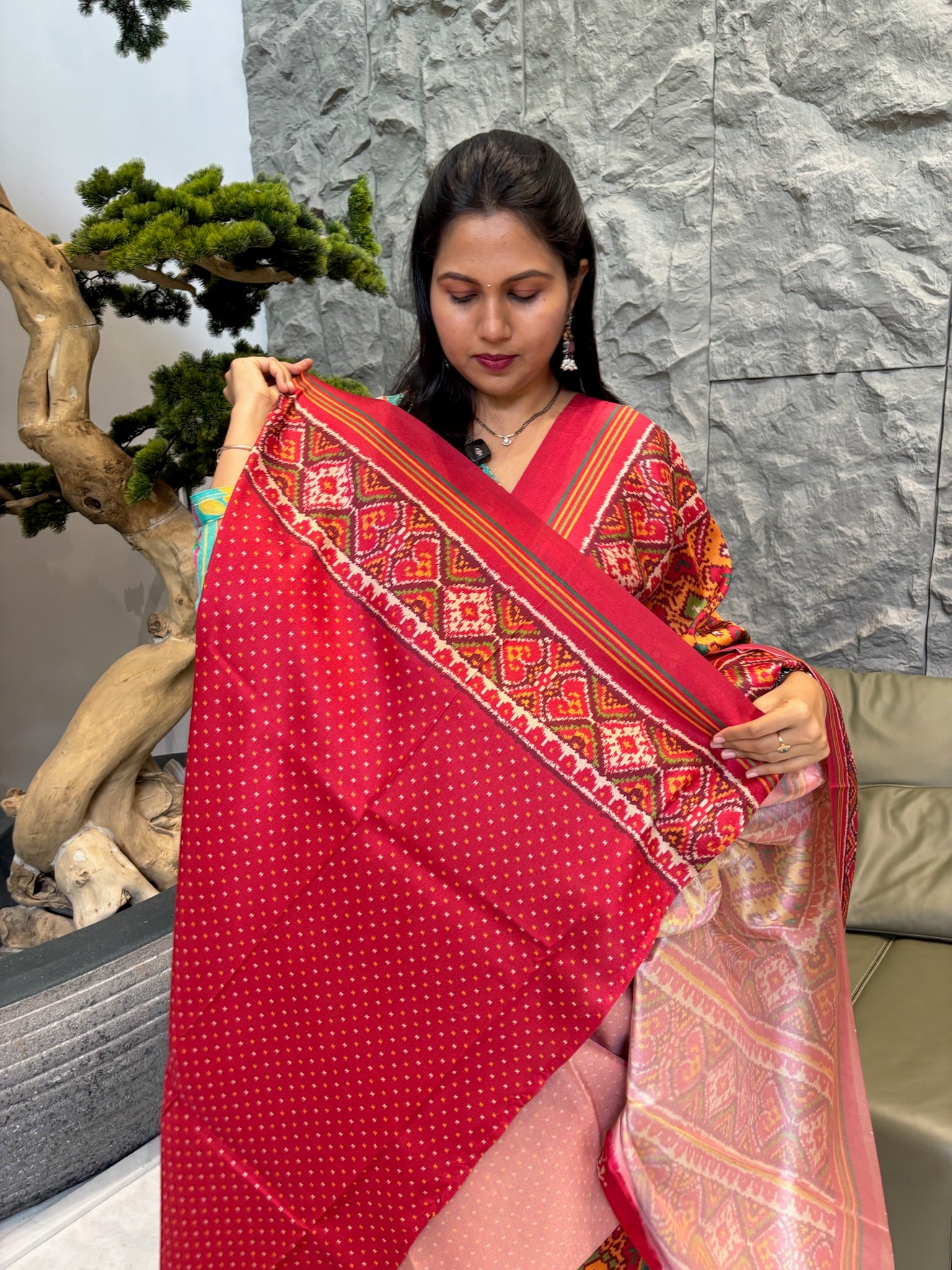 Spun patola yellow red