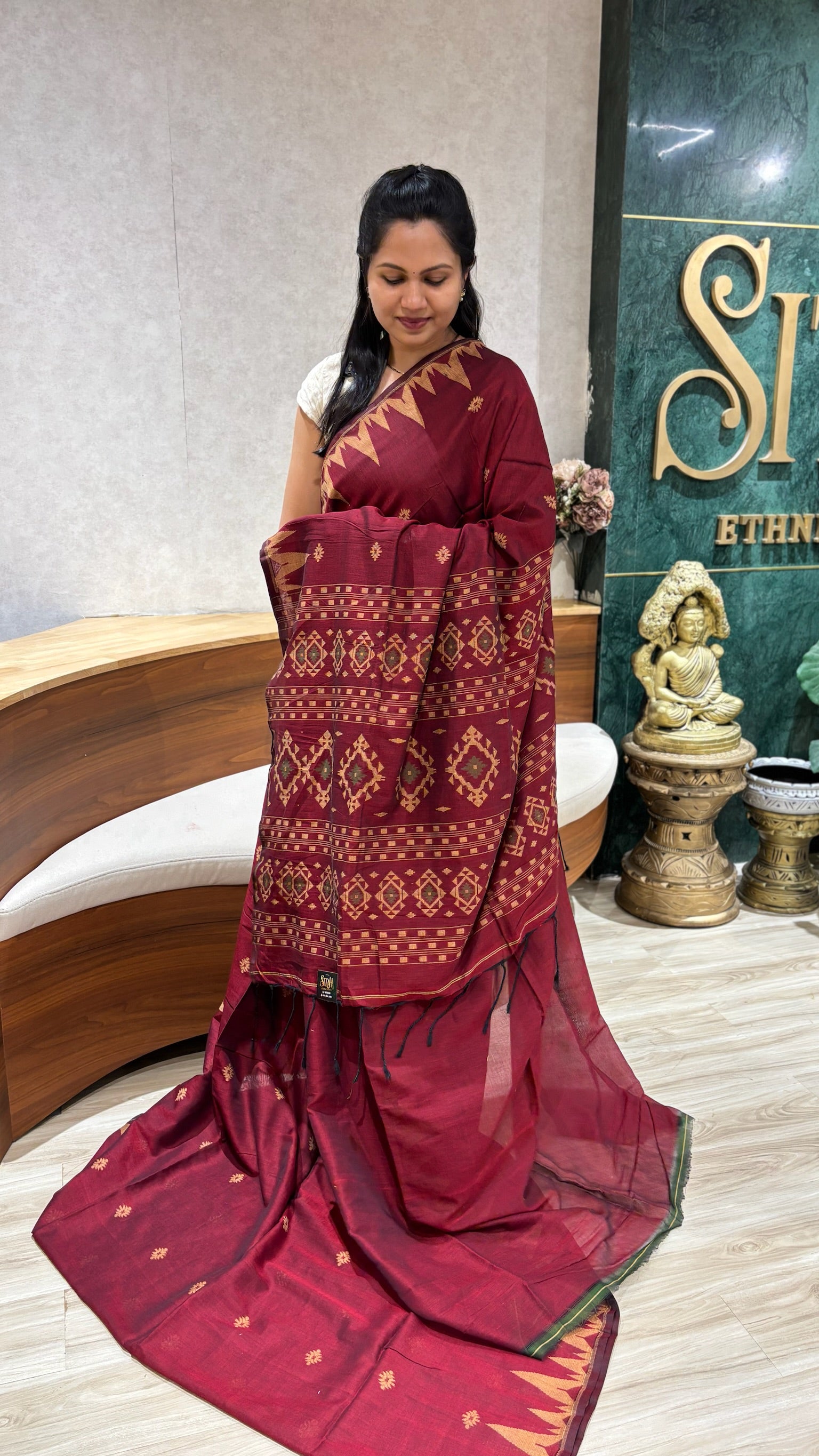 Mul cotton maroon with blouse