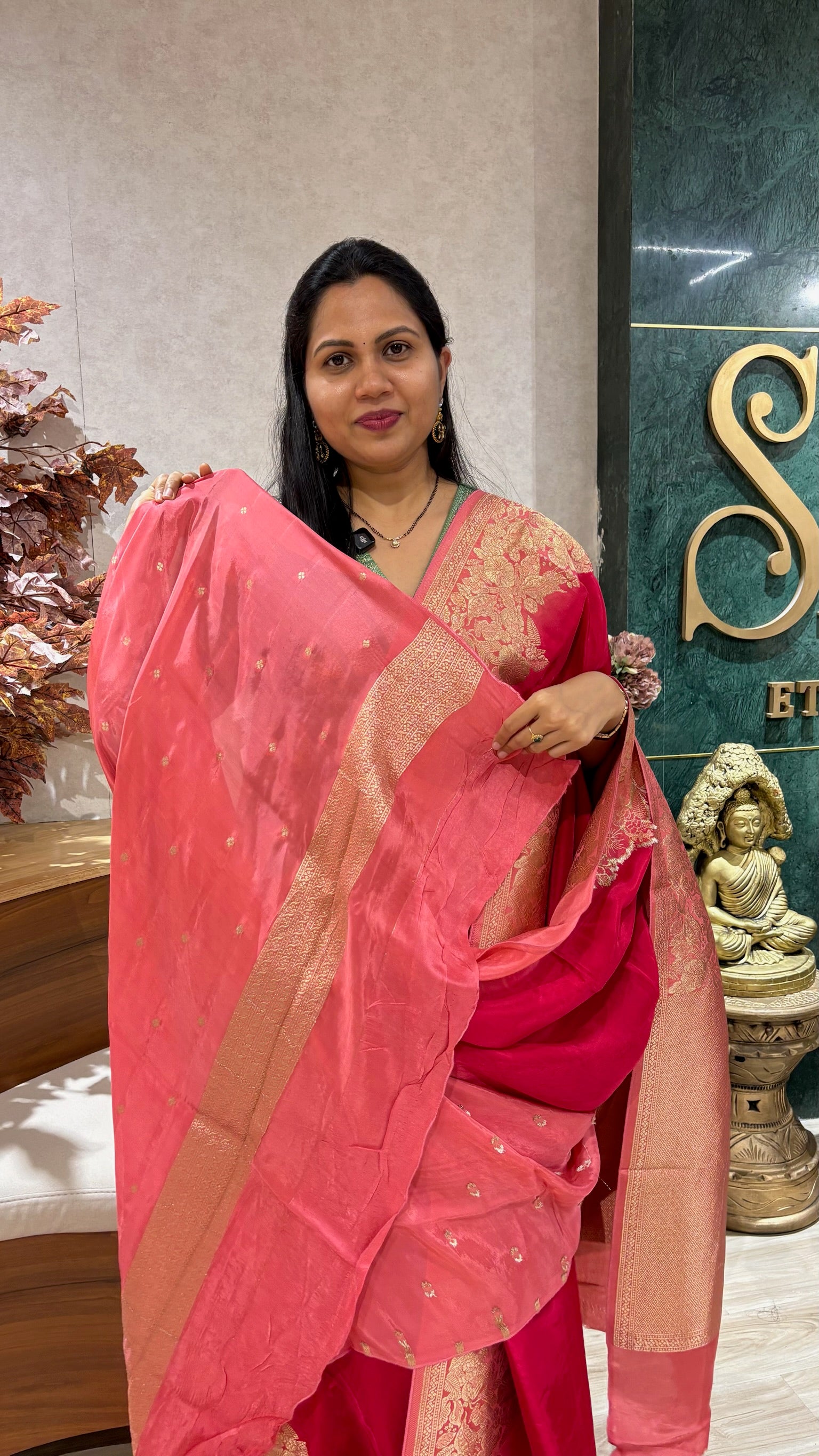 Mashru Crepe saree pink