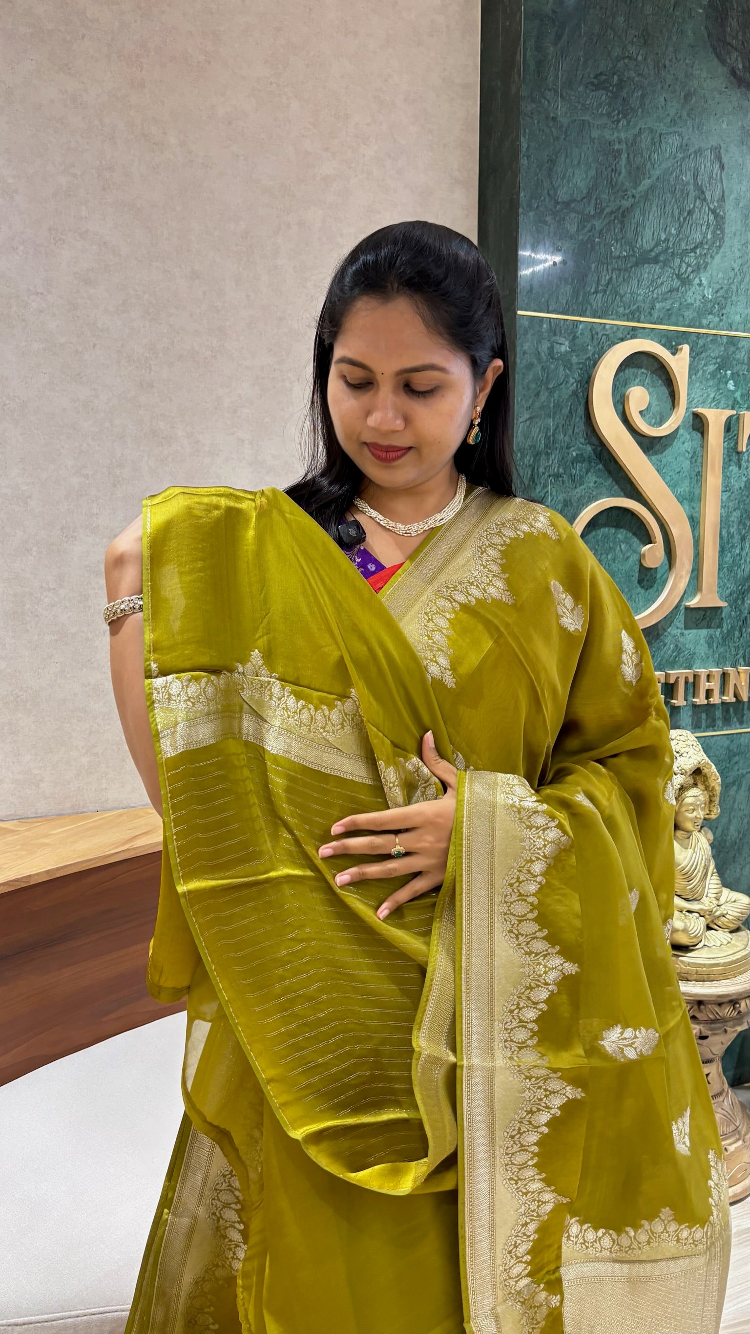 Crepe organza mehndi green