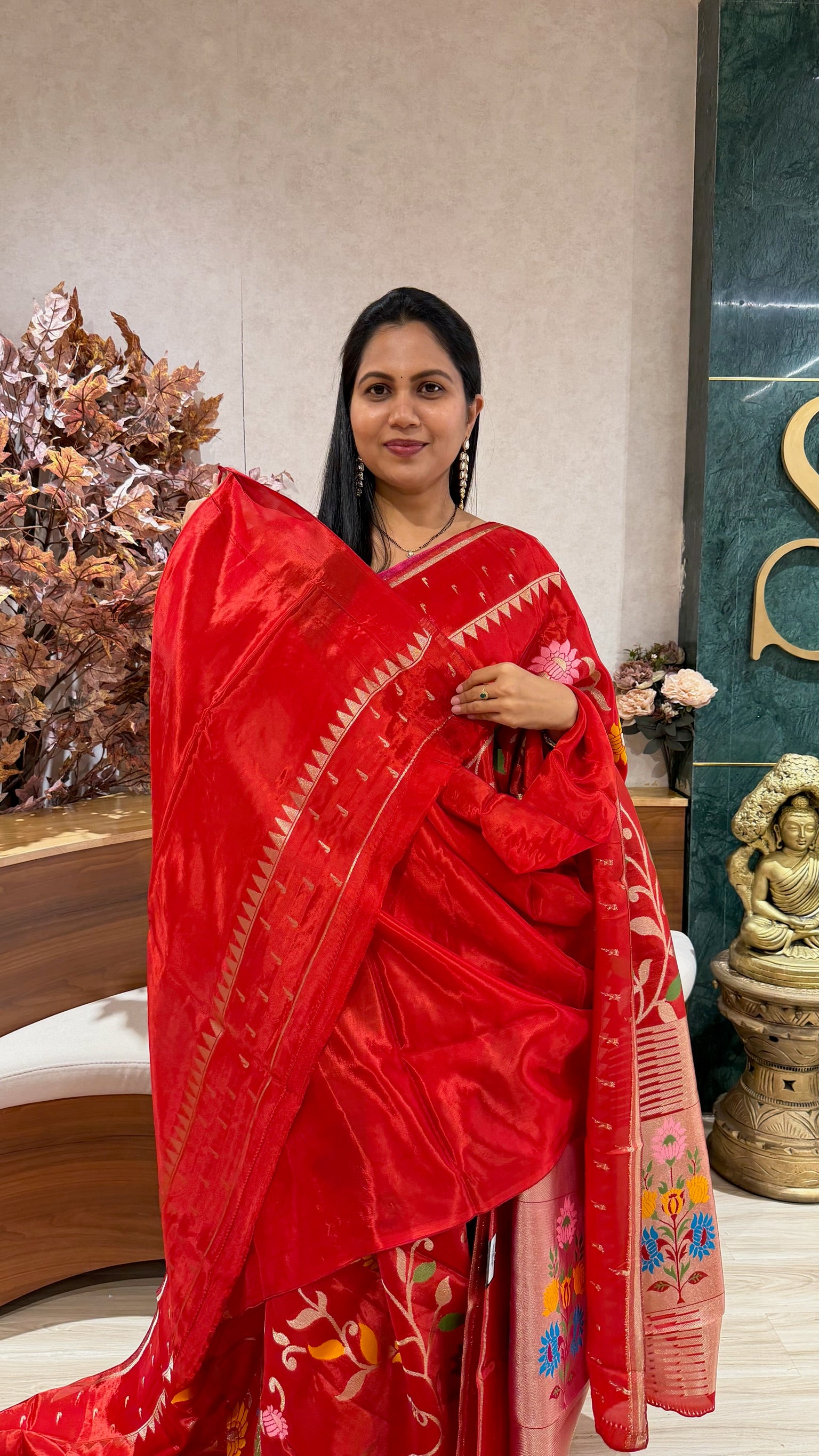 Ho crepe jhamdani weave red