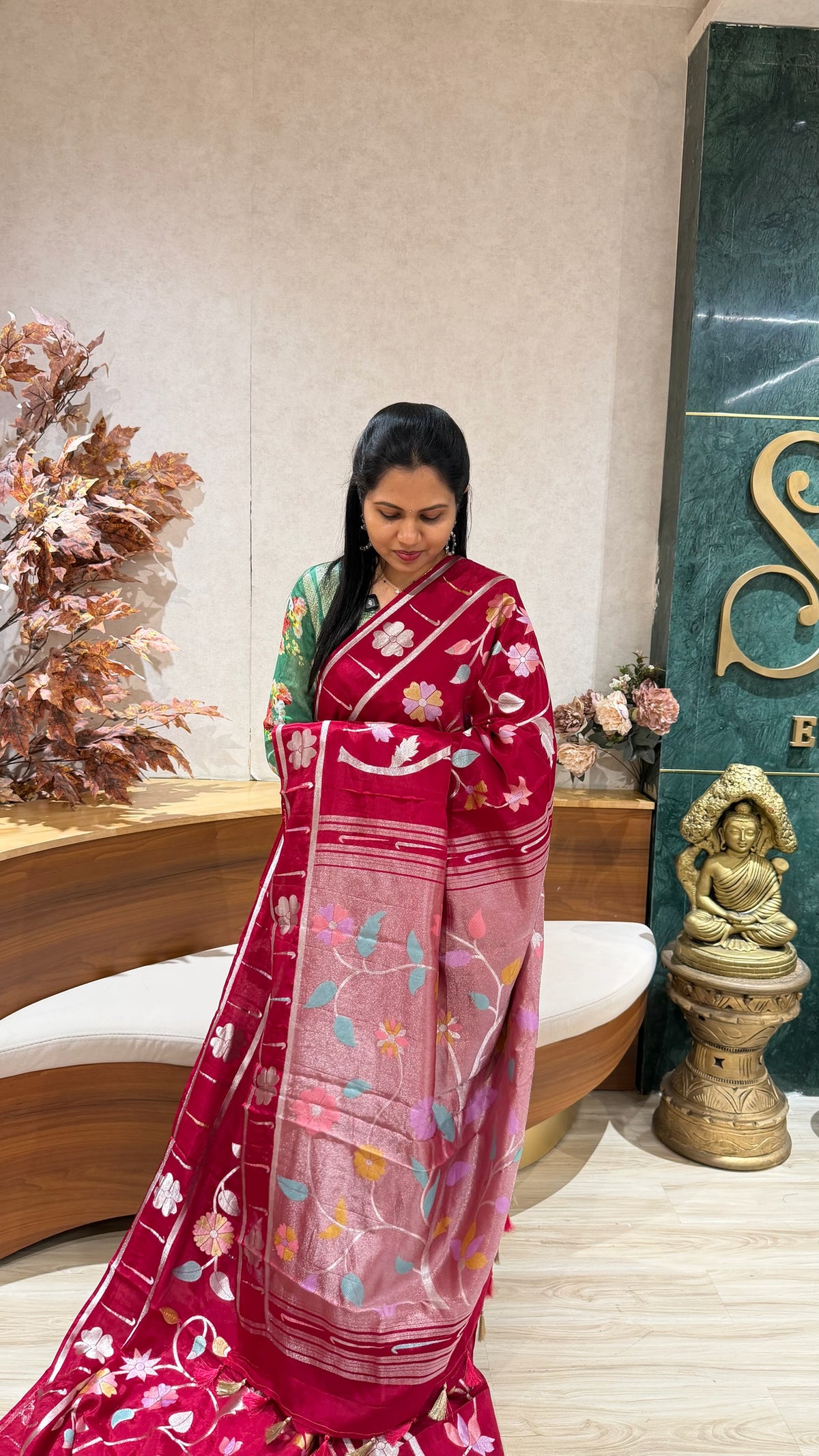 Pure georgette jhamdani pink