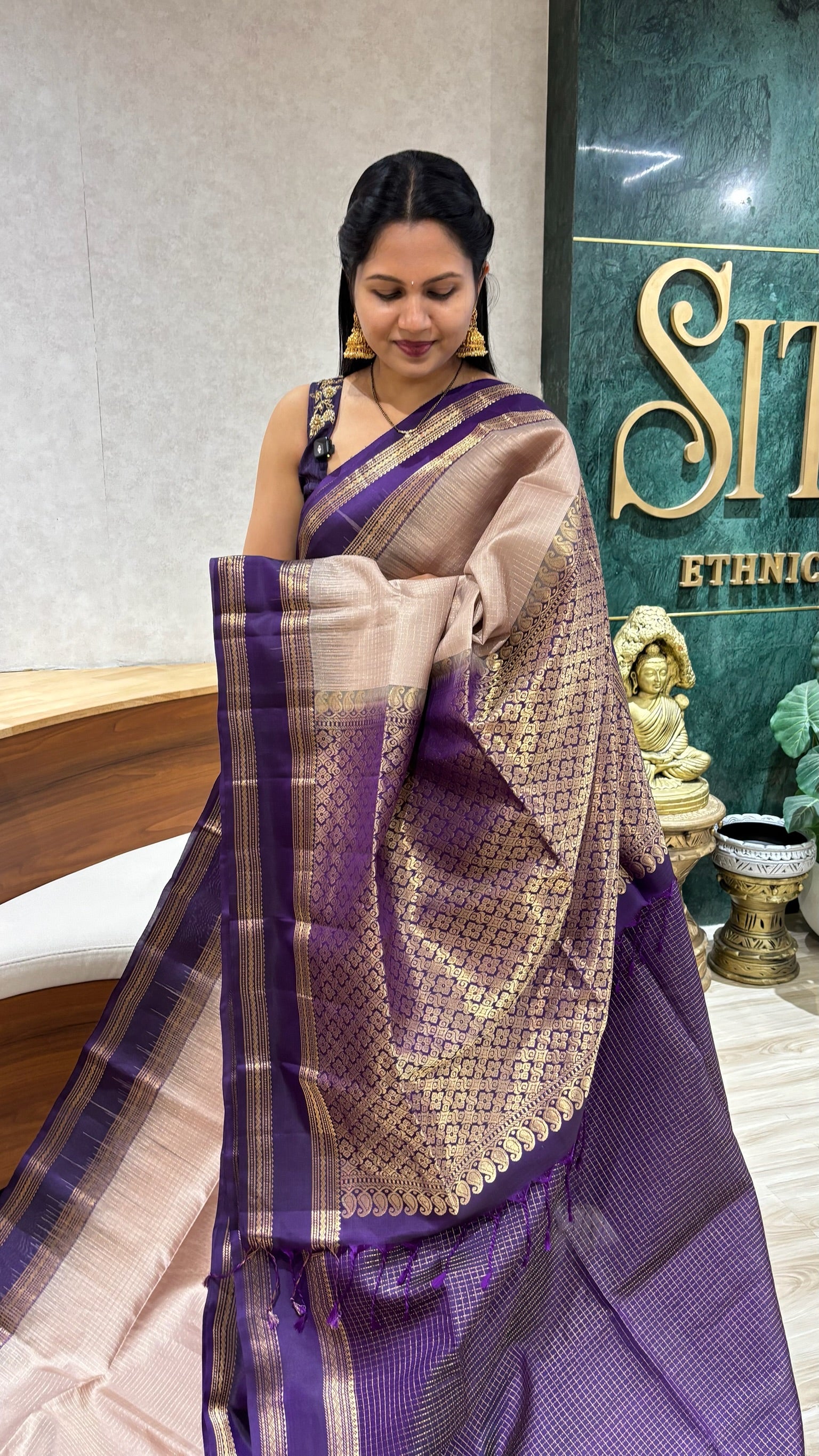 Light weight Kanchi pattu beige