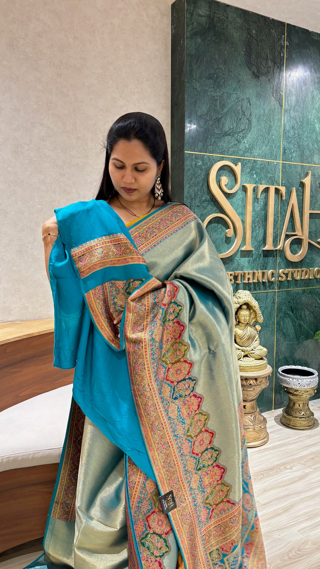 Banaras tissue pashmina ananda blue