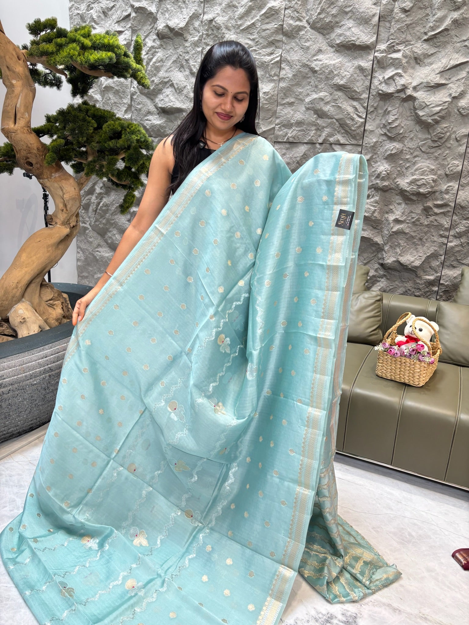 Chanderi saree sky blue