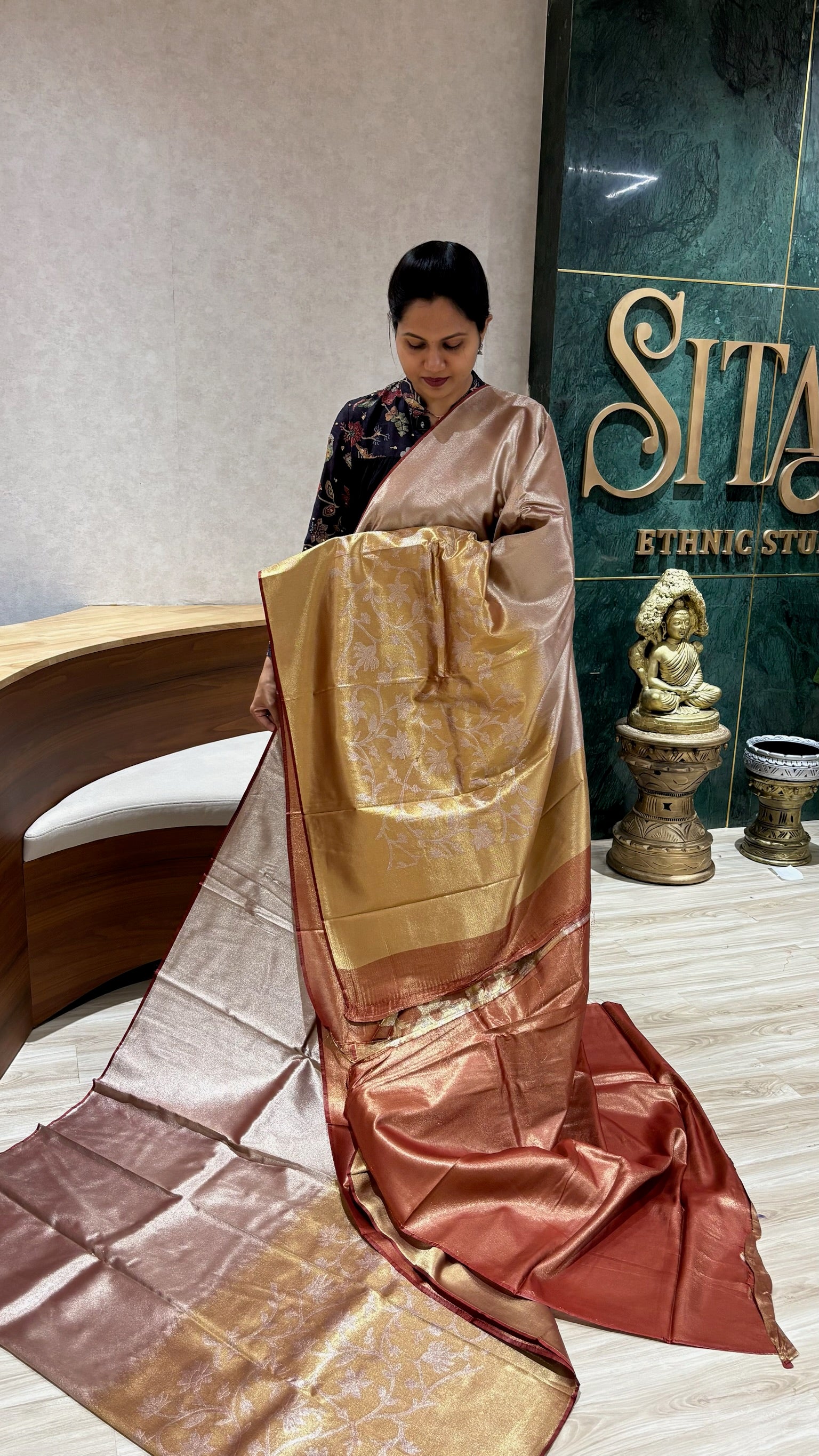 Banaras tissue jaal brick shade