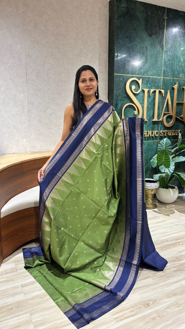 Fancy silk temple border green-blue