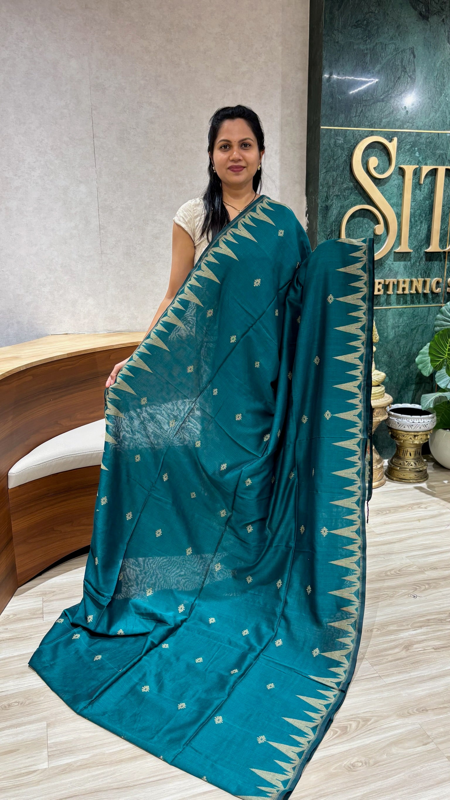 Mul cotton with blouse peacock green