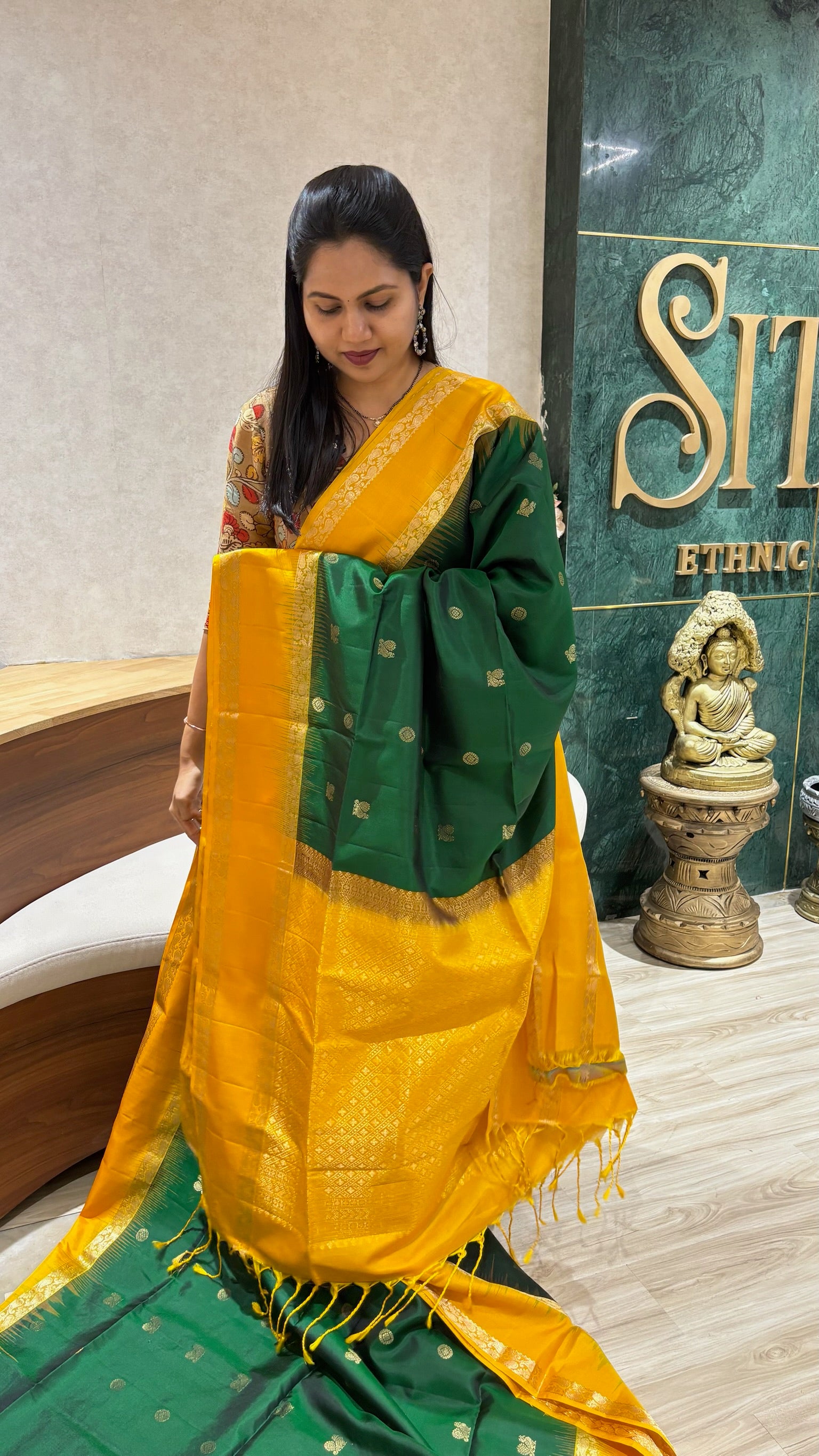Handloom kanchi green yellow