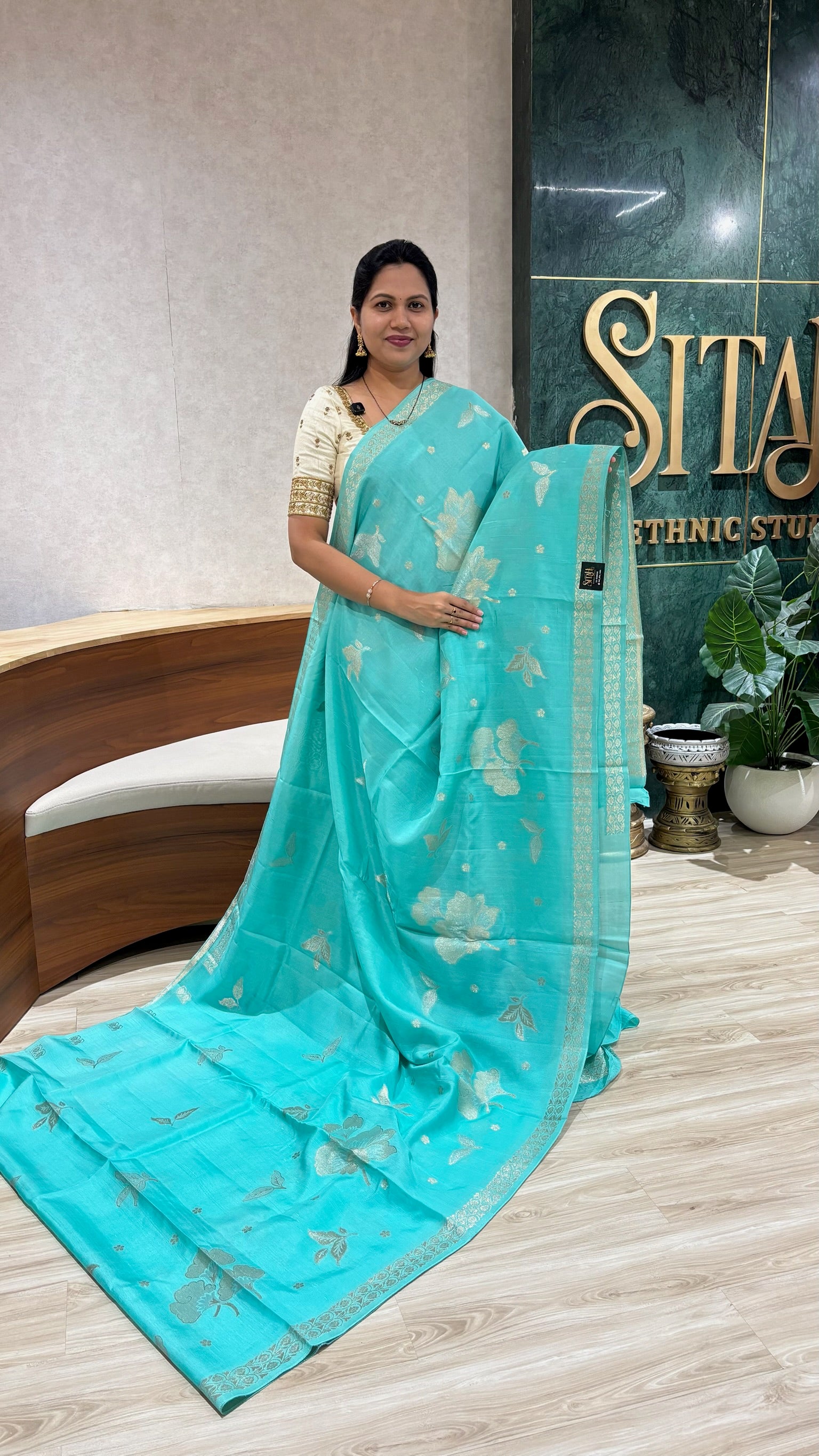 Tussar georgette sky blue