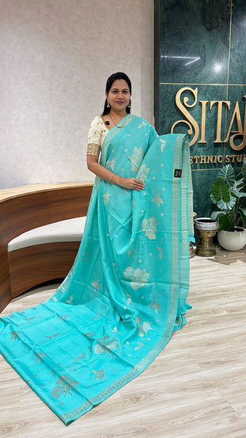 Tussar georgette sky blue