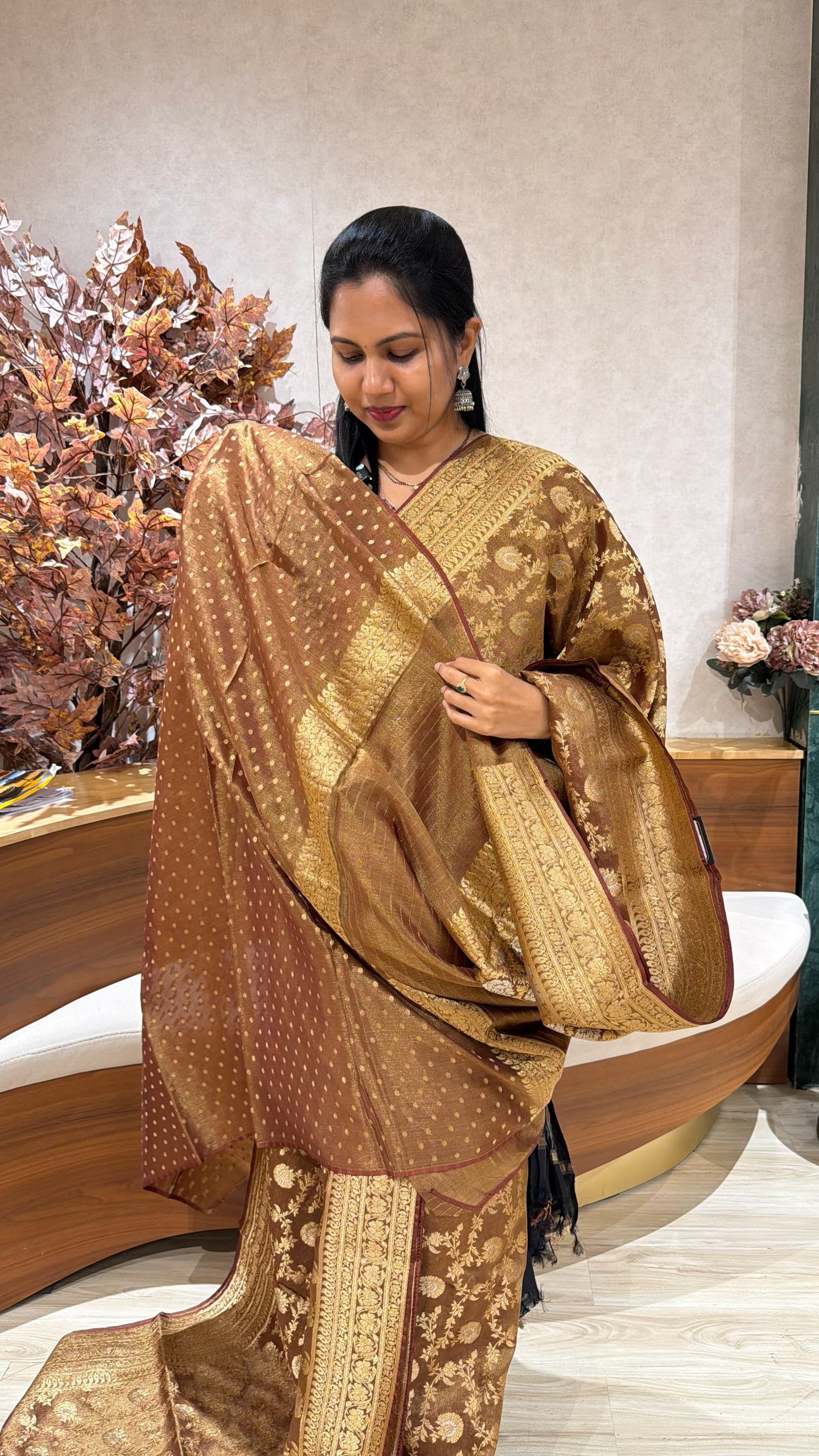 Tissue Banaras all over brown