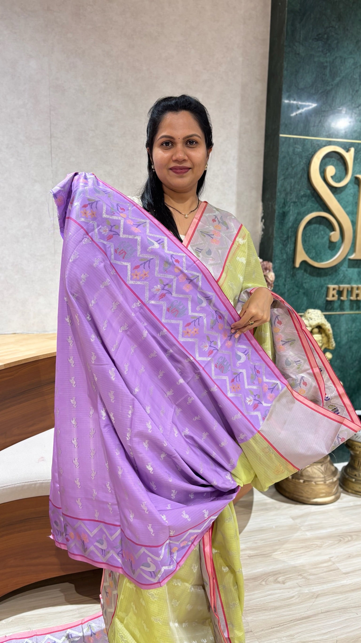 Kota saree parrot green