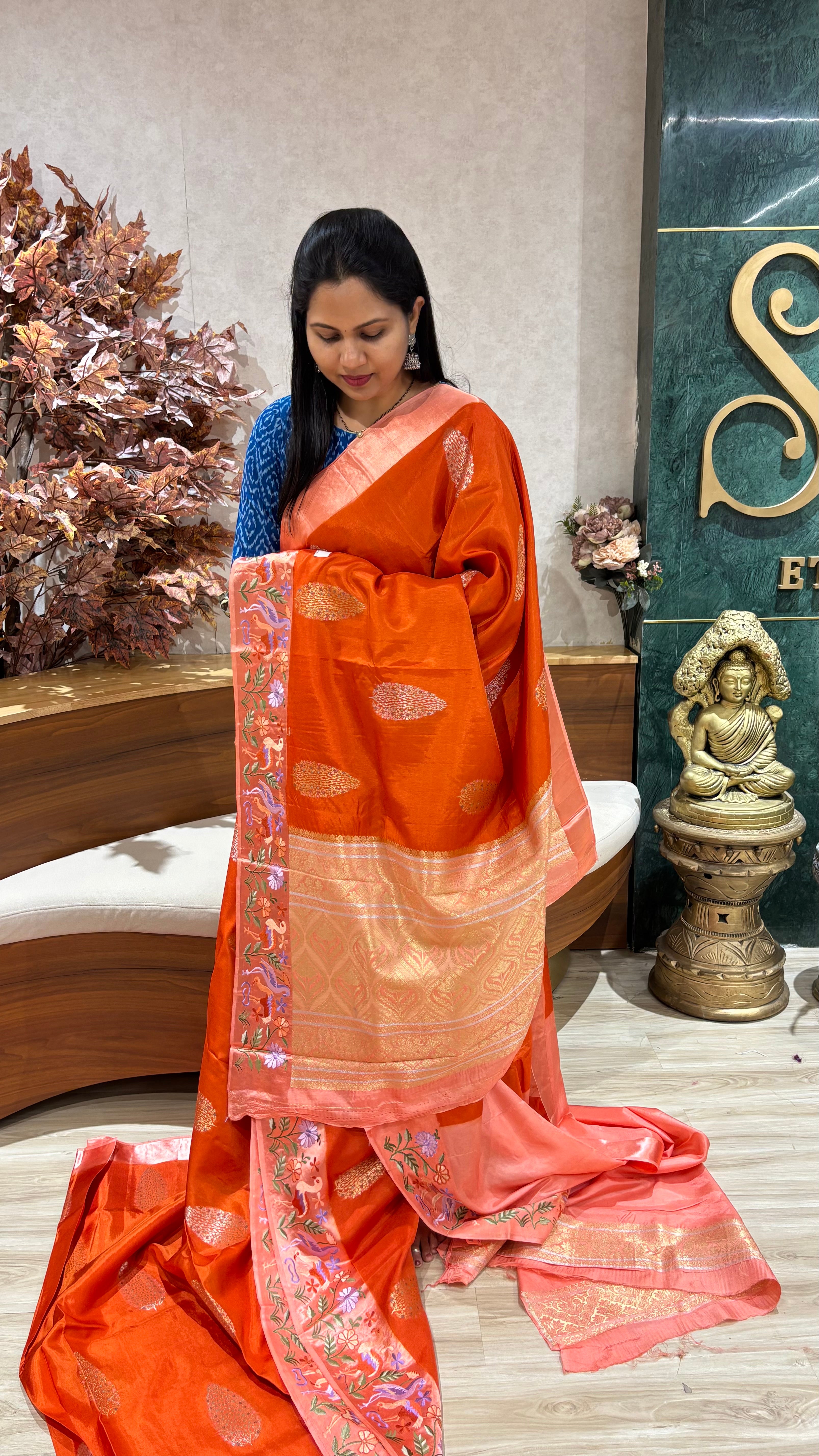 Russian silk mashru work borders