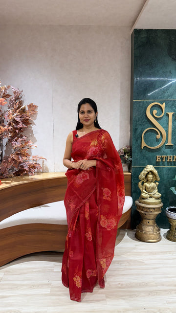 Pure organza work saree