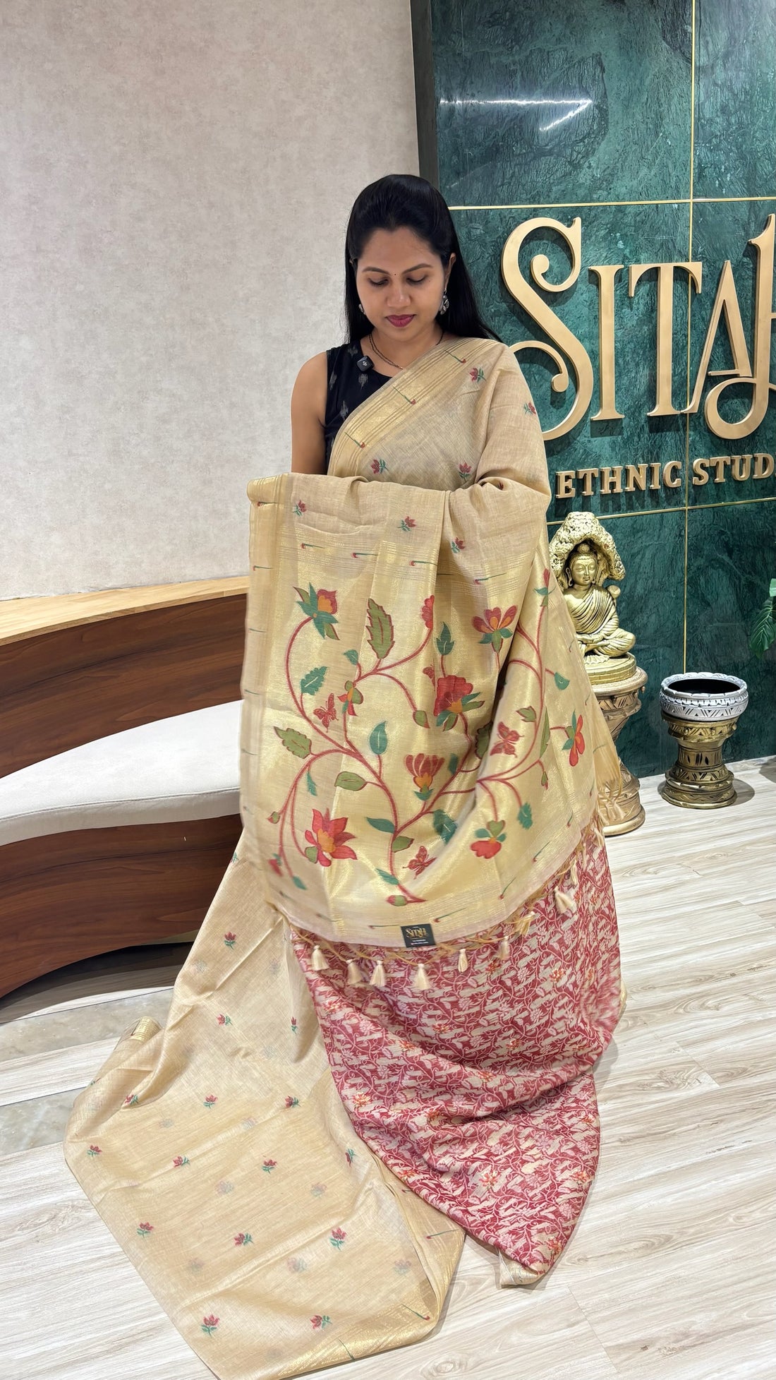 Munga cotton paithani beige
